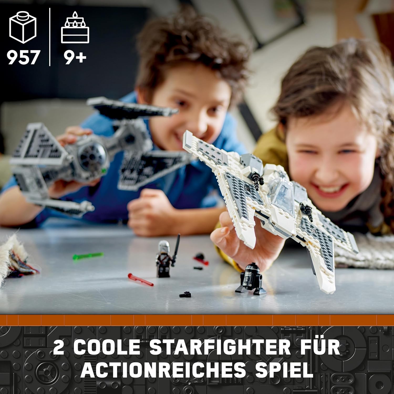 LEGO Star Wars Mandalorian Fang Fighter vs TIE Interceptor Building Set with Two Starfighters Construction Toy for Kids with 3 Minifigures, and Droid Figure, Collectible Gift Idea, from 9 Years 75348