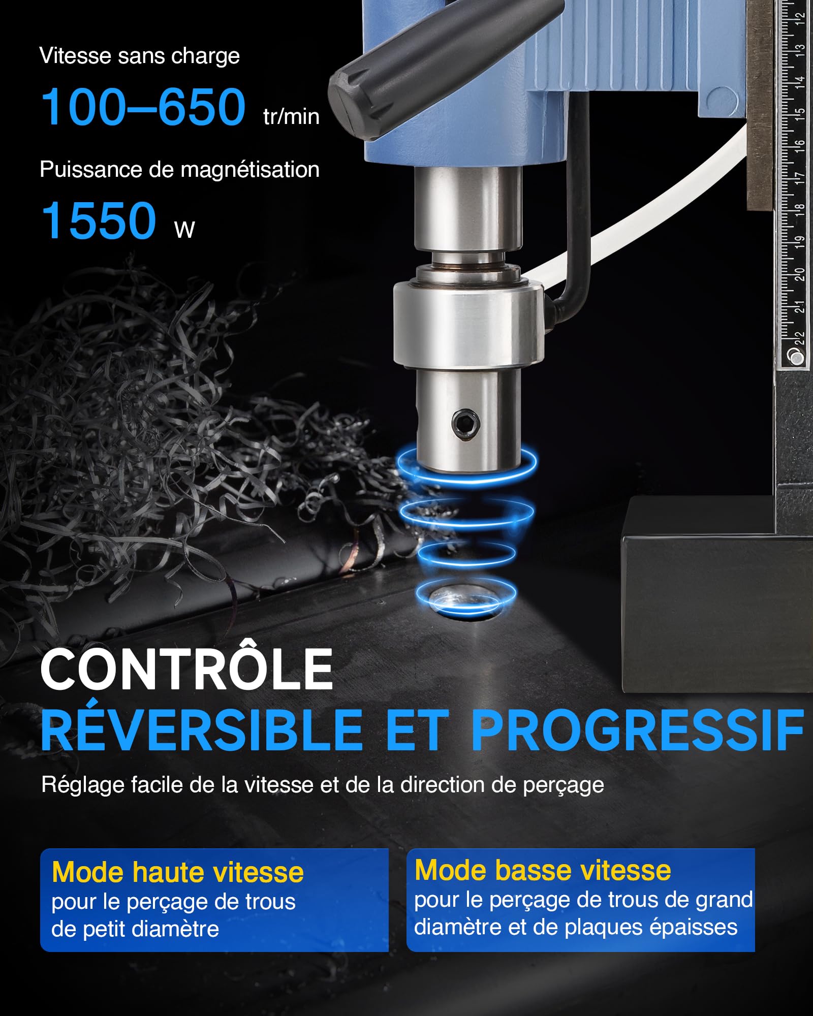 ZELCAN Perceuse Magnétique, Perceuse à Colonne Électrique Portable Max. Diamètre d'Alésage 50mm Max. Profondeur d'Alésage 50mm, 13900N