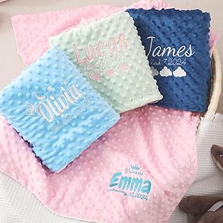Personalised Baby Blanket with Embroidered Name,Customised Double Layer Swaddle Blankets,Custom Baby Blanket for Newborn,Infant,Toddler,Plush Fluffy Dot Blanket Personalised Baby Gifts