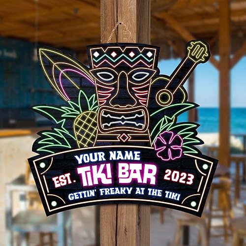 Miniatura 7 de V VIBEPY Letrero de neón LED con texto en inglés All Over Print, letrero de barra Tiki personalizado, varios tamaños, decoración de verano, cabaña,