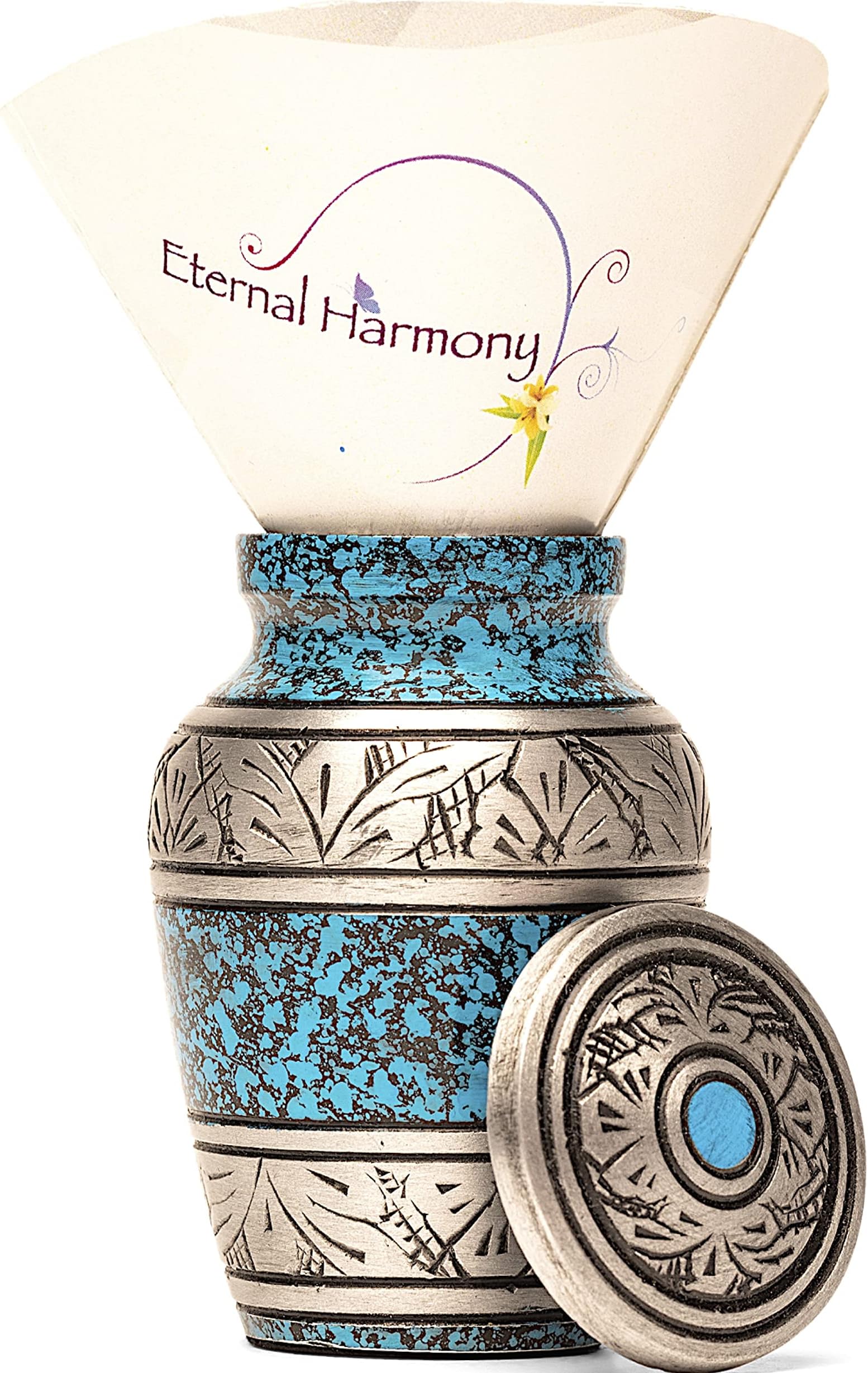 Eternal Harmony Keepsake Urns for Human Ashes | Small Cremation Urn Carefully Handcrafted with Elegant Finishes to Honor Your Loved One (Blue)