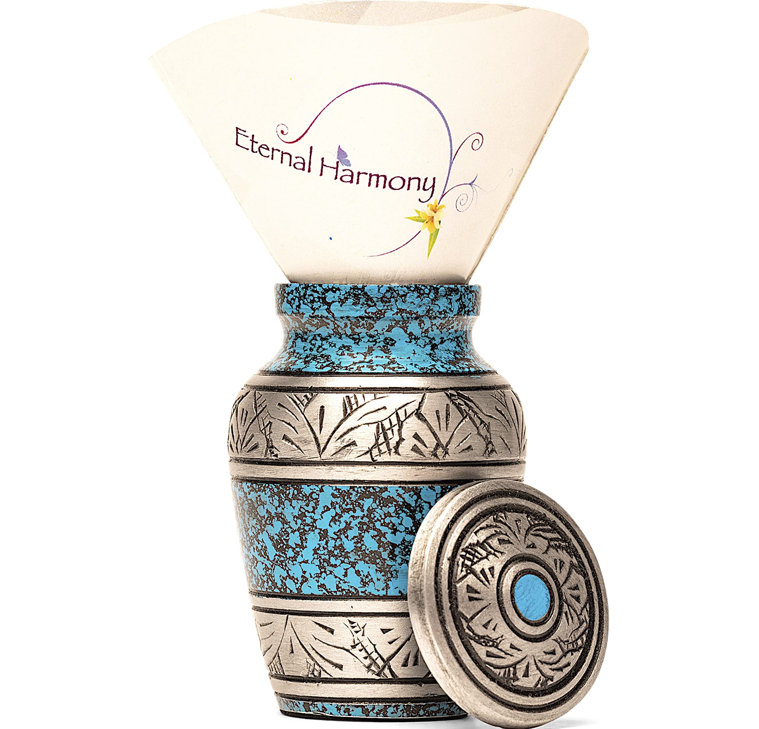 Eternal Harmony Keepsake Urns for Human Ashes | Small Cremation Urn Carefully Handcrafted with Elegant Finishes to Honor Your Loved One (Blue)