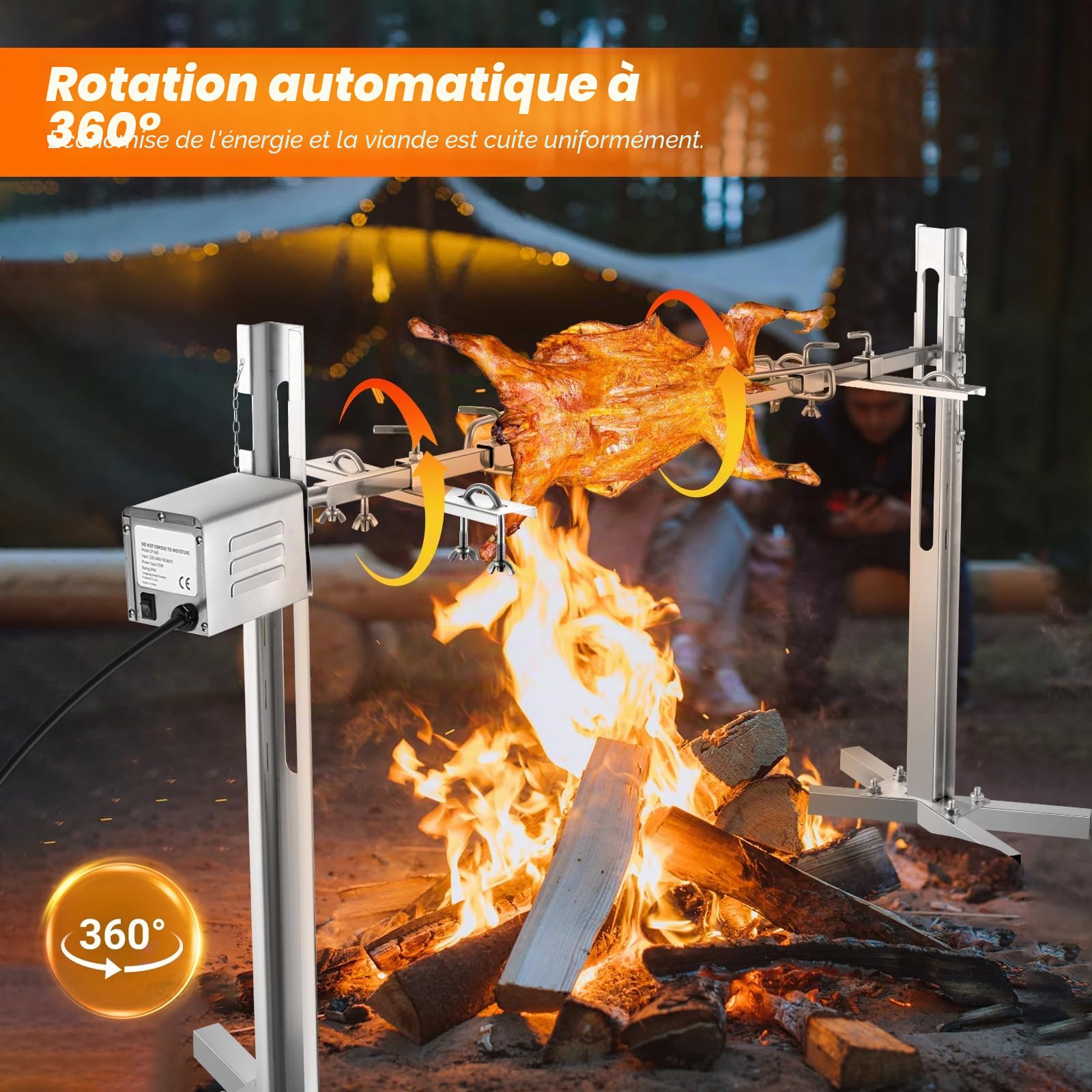 Tourne Broche Barbecue 15w 70kg Moteur Tourne Broche Sp-S40 2.7 RPM Moteur éLectrique pour Barbecue, Poulet, Porc, ChèVre GrilléE à L'ExtéRieur