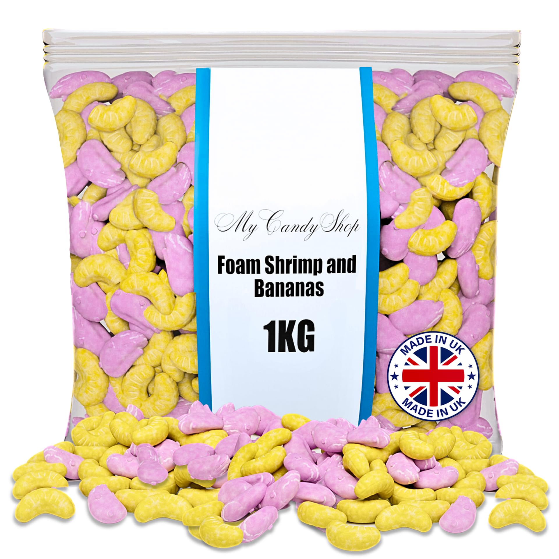 Original Banana And Shrimp Sweets - Sweets 1kg Bulk Bag - Pick & Mix Shrimps And Bananas Sweets - Retro Sweets, Hygienically Packed in UK for Parties & Sharing