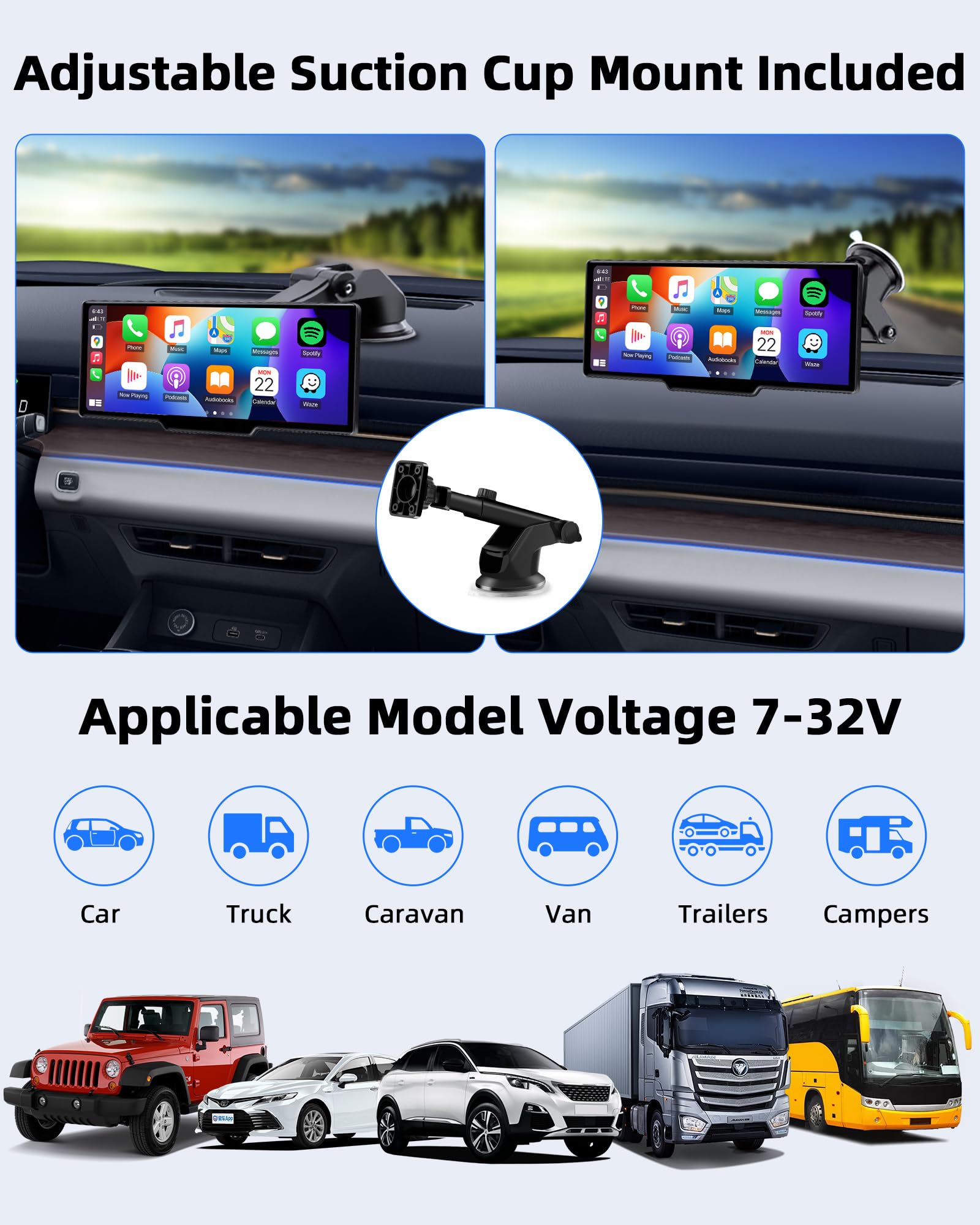 Jansite 10.26'' Ekran Carplay Android Auto Car z obsługą OEM | Obsługa sterowania głosowego, Mirror Link, Bluetooth, FM, AUX, nawigacji GPS, nadaje się do wszystkich pojazdów