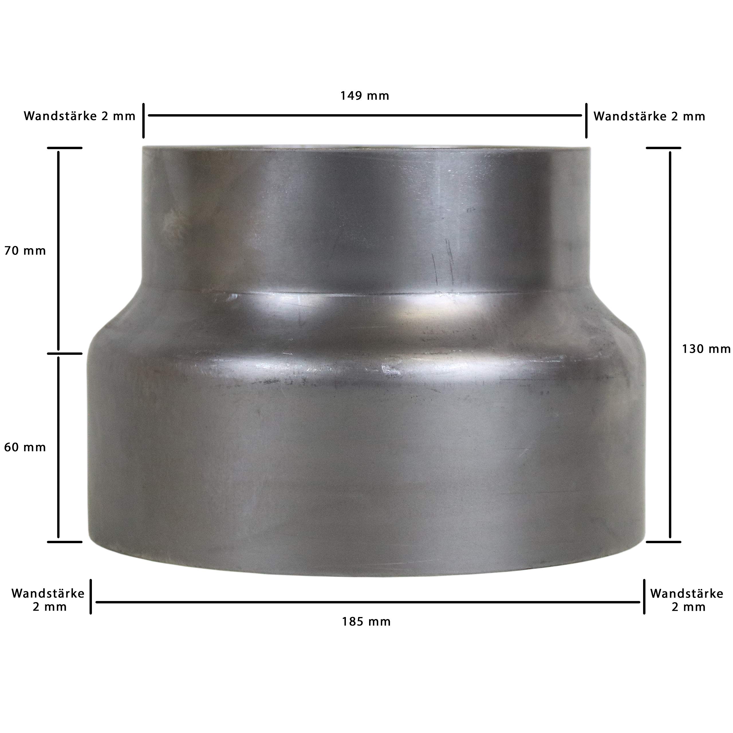 LANZZAS Reducción de tubo de humos de 180 mm de diámetro a 150 mm de diámetro, de acero sin barnizar