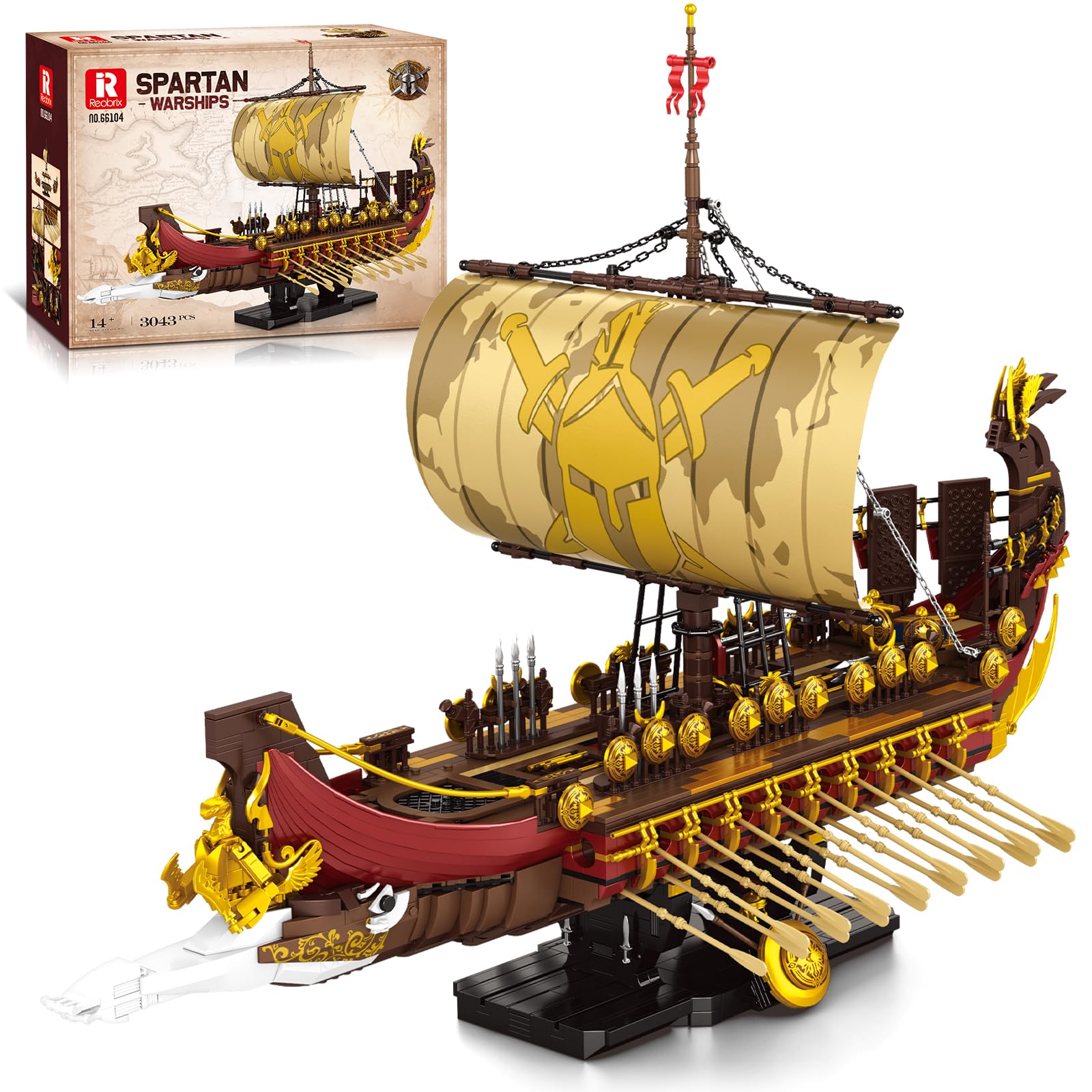 Reobrix 66104 Spartan Warship Model Building Kit for Adult, 78CM Ship Model