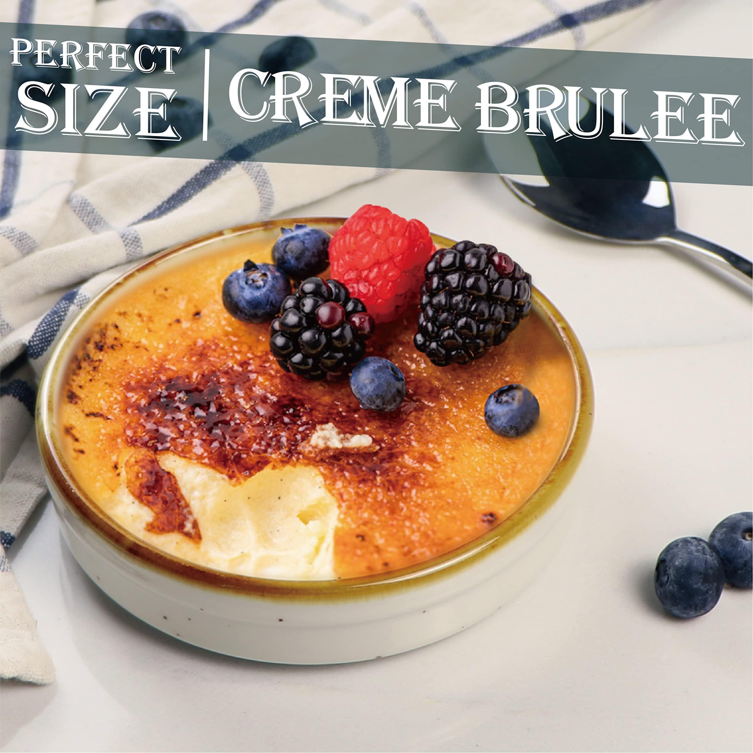 ONEMORE Set di 6 Stampo per dolci rotondi in porcellana, 11,4 cm, 118 ml, Mini Teglia da forno Rotonda, Rameins per Creme Brulee, Muffins Quiches, Torte