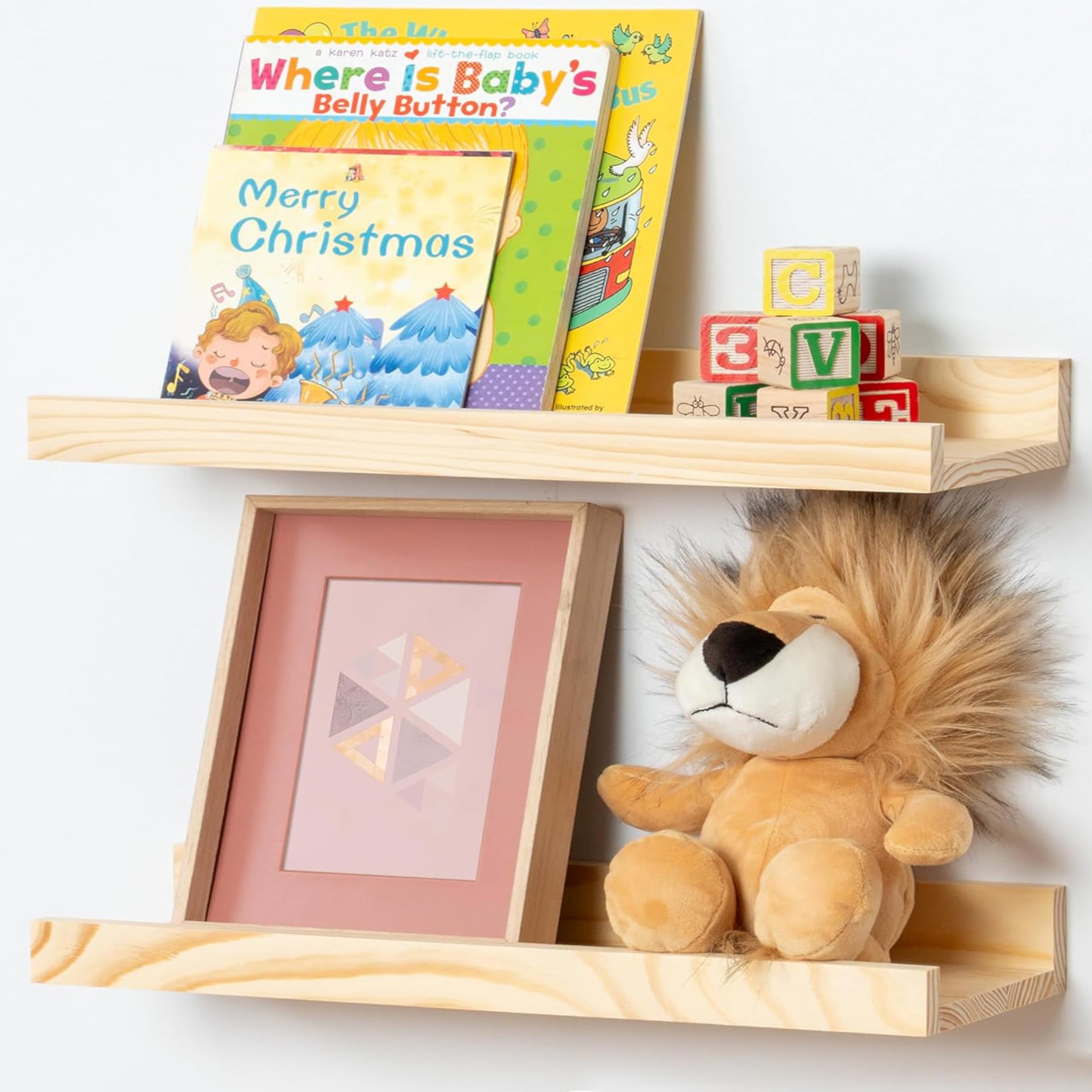decazone kids room wooden wall shelf | solid pine wood with natural wax finish | nursery storage rack for toys, books & décor | handmade floating shelf (2)