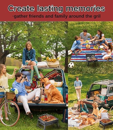 Miniatura 6 de Kit de parrilla de carbón portátil  Parrilla plegable de barbacoa de 17.3 pulgadas, alturas ajustables, 5 pinchos, 1 espátula, 1 tenedor, mini