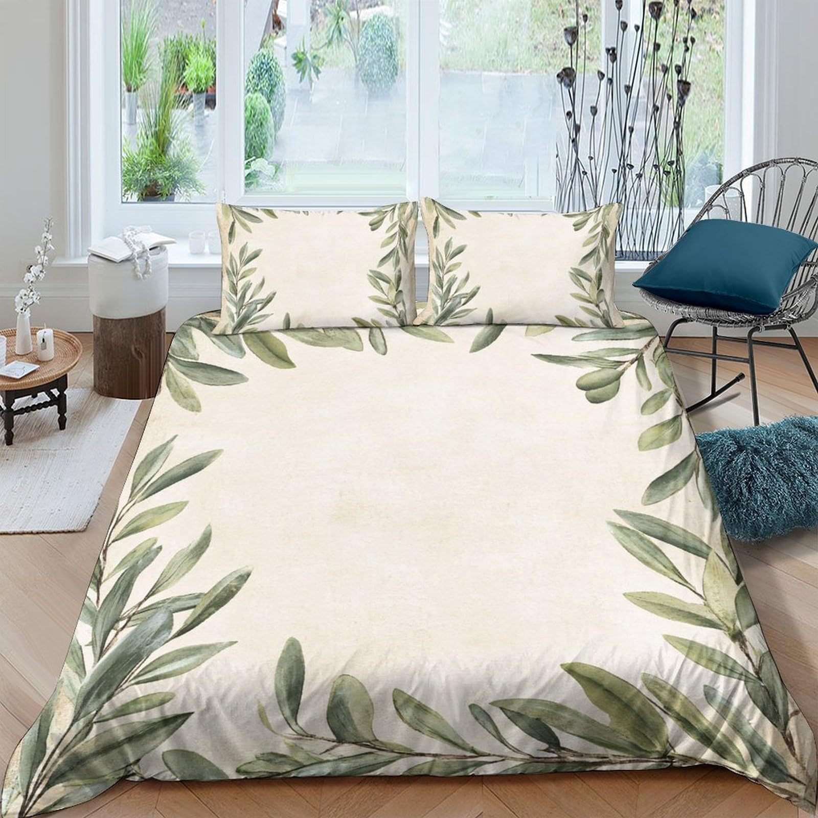 Ctjqhvkz Style-8 3D Printed Olive Leaf Fitted Sheet Microfiber Breathable Botanical Green Mattress Cover For Bedroom Dorm Decor Single（135X200cm）