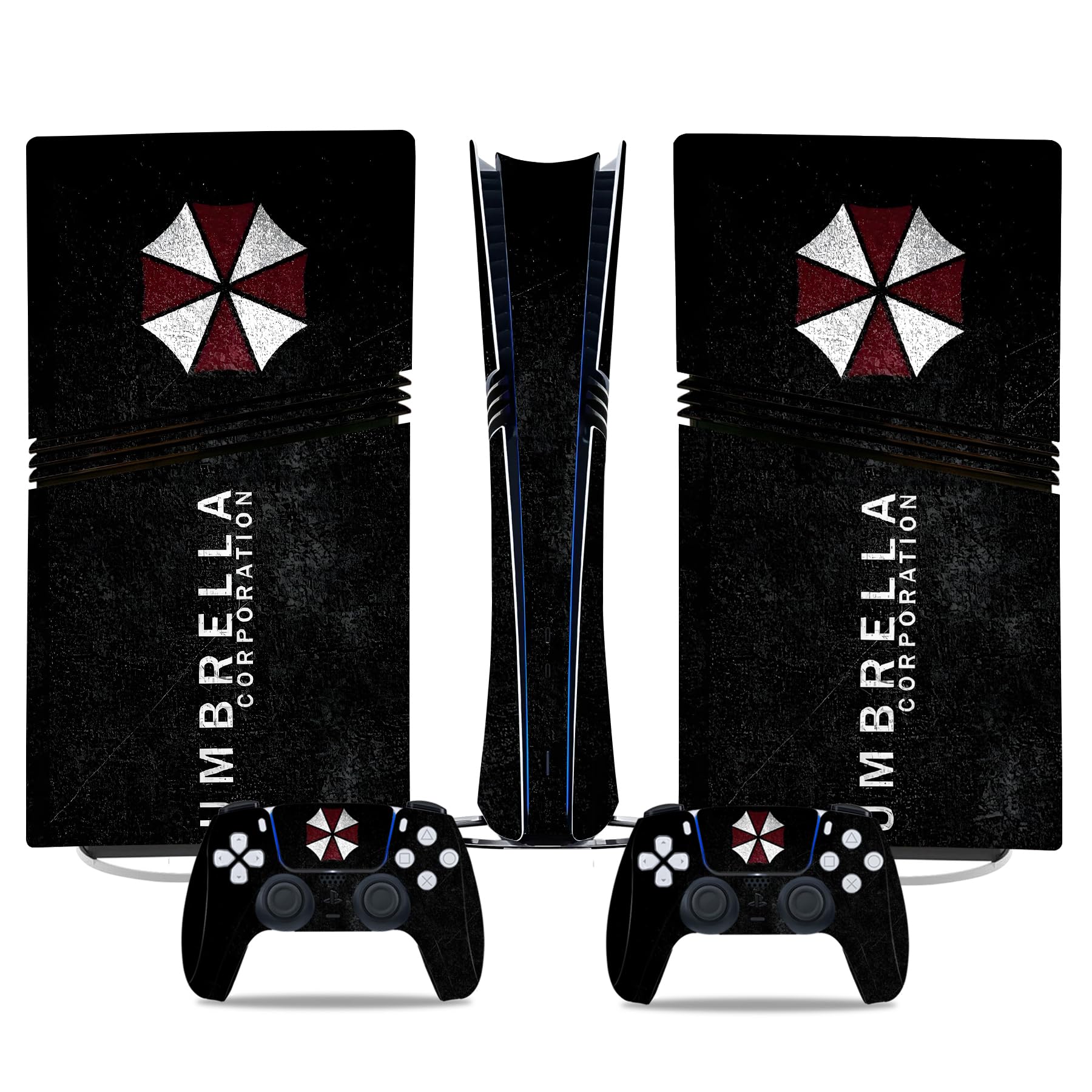MaD Vision® Extra-Durable Skin Kit per PlayStation 5 (PS5) Disc Pro e Digital Pro | Set di Pellicole Adesive in Vinile Opaco per la Console e 2 Controller - per Resident Evil Umbrella Design