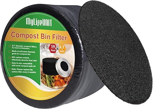 MyLifeUNIT Paquete de 16 filtros de carbón para compost de cocina, filtro de repuesto de cubo de abono (6.7 pulgadas)