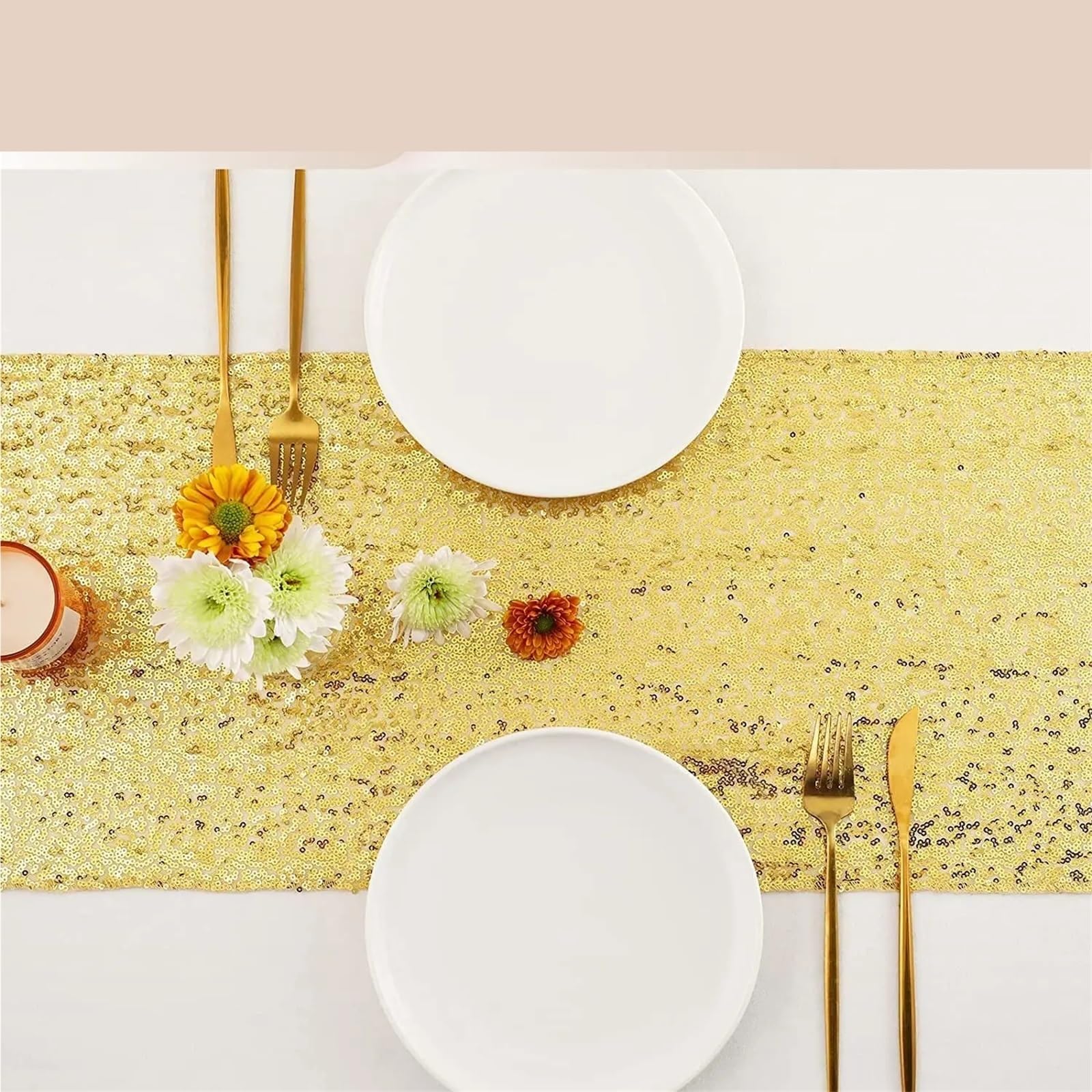 Runner da tavola in garza glitterata, Runner Da Tavola Con Paillettes Garza Glitter Multicolor 30x180-275cm 3 Pz