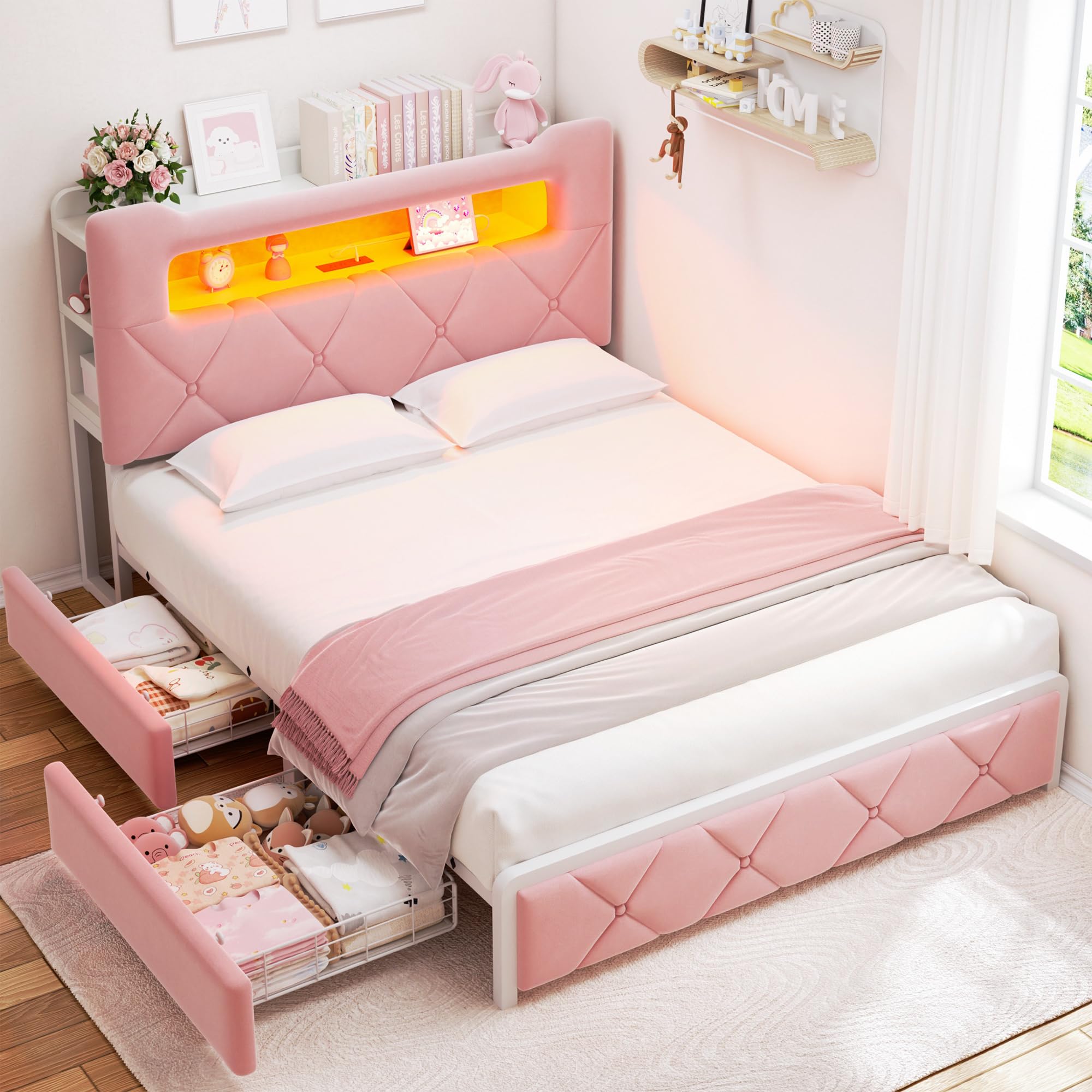 Jocoevol Velvet LED Bed Frame