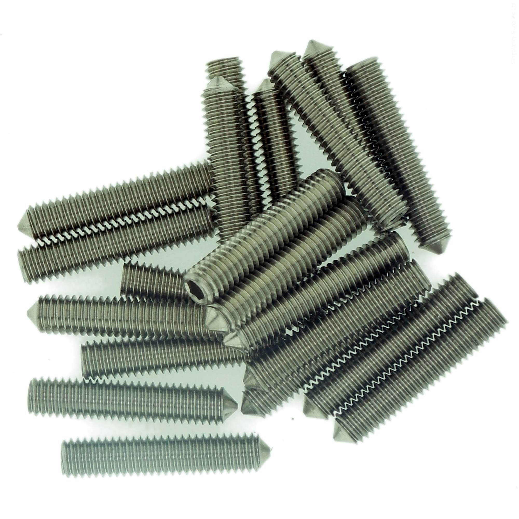 Singularity Supplies Silver M6 (6Mm X 50Mm) Hex Socket Grub Screw (Cone Point) - Stainless Steel (A2) (Pack Of 10)