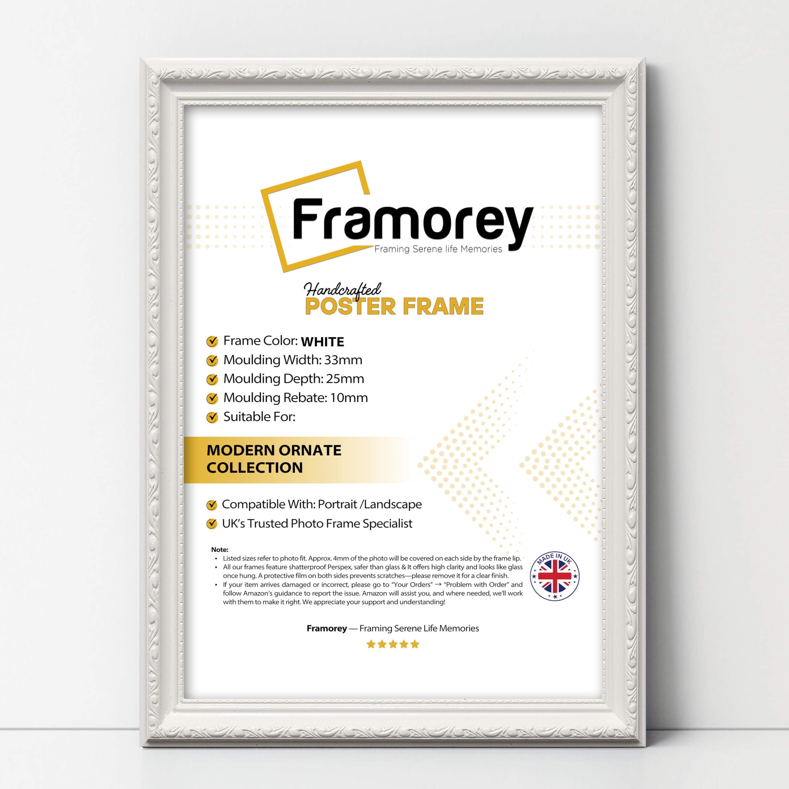 FRAMOREY Shabby Chic Antique Style Picture Frame, 5x3.5 Inch Size White Photo Frames, Wall Art Poster Frames, Best Photo Frames For Birthday Gift, Photo Print Frames