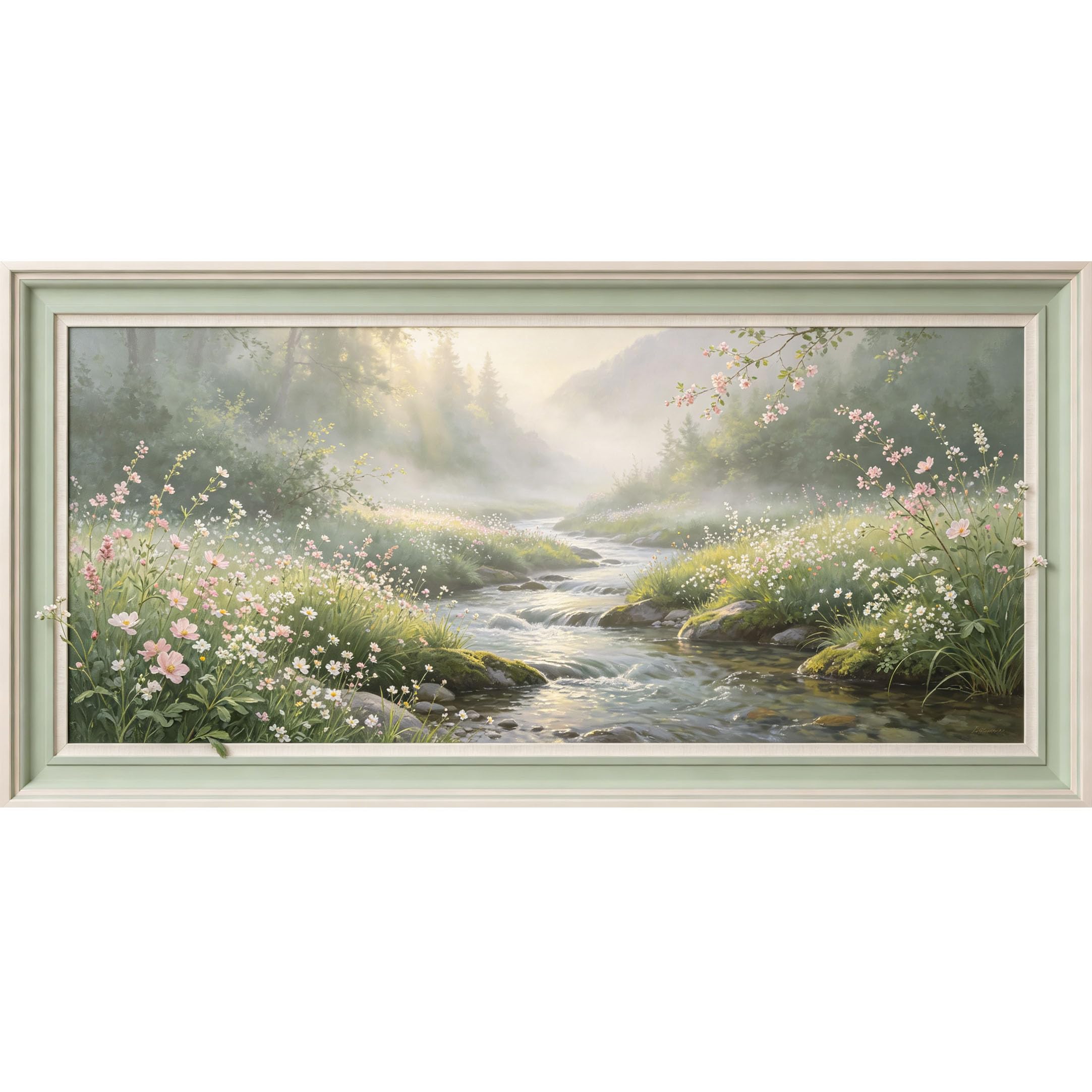 Agglomerix 3D Framed Wall Art Stream Forest Mountain Meadow Oil Painting Botanical Landscape Large Size SelfAdhesive Removable Wall Decor Prints Artwork for Living Room Bedroom Office