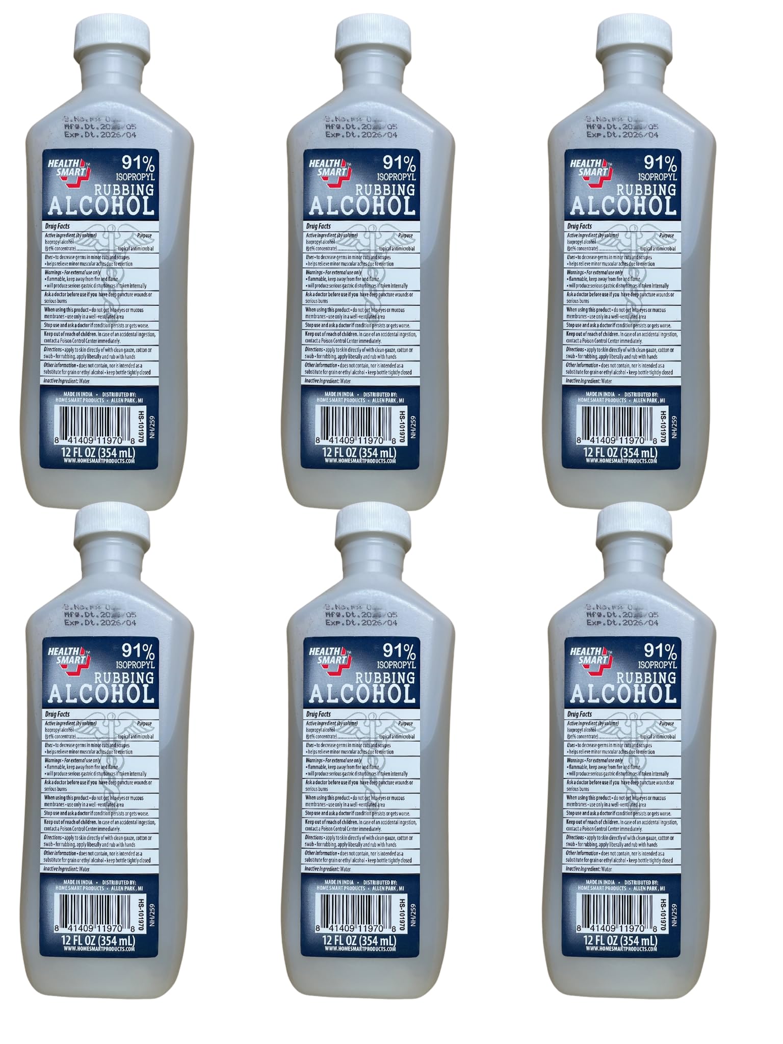 Isopropyl Alcohol 91%, First Aid Antiseptic, General Purpose Cleaner, 12 oz, 6 Pack