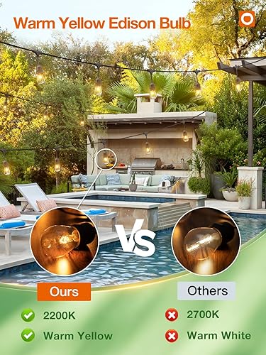 Miniatura 2 de addlon Guirnalda de luces para exteriores de 36 pies de grado comercial resistente a la intemperie, 15 bombillas Edison vintage, 12 enchufes