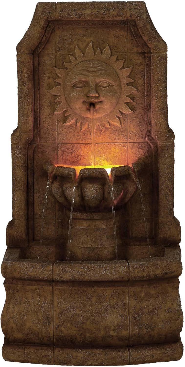 Sun Villa 37" High Large Italian Outdoor Decor Faux Stone Floor Fountain with Light LED Standing Waterfall Tiered Cascading Water Feature for Outside Garden Patio Yard Backyard Porch - John Timberland