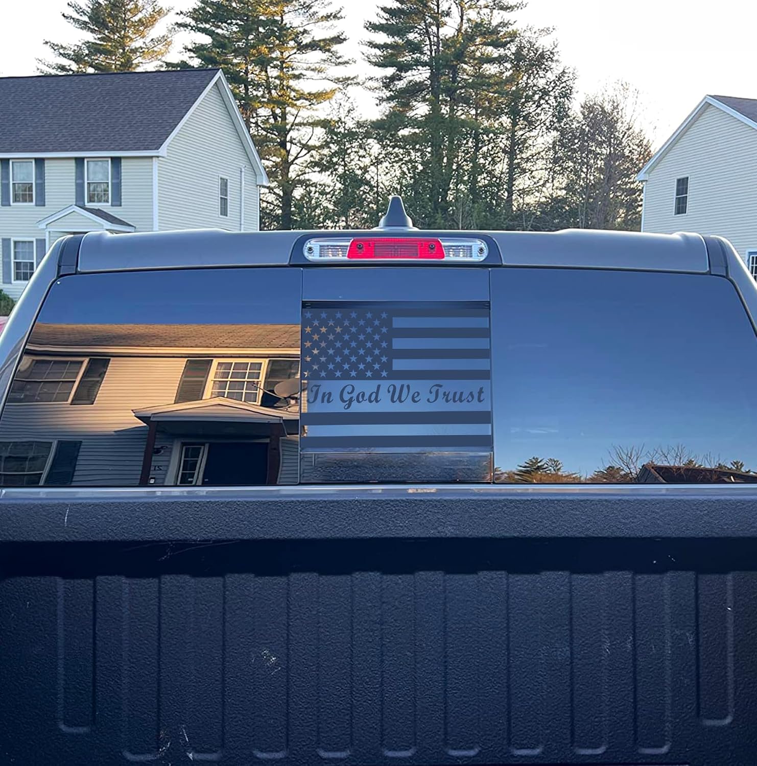 for Ford F150 2015-2026 Rear Middle Window American Flag 'in God We Trust' Decal, Matte Black USA Flag Vinyl Sticker, Patriotic Truck Accessories
