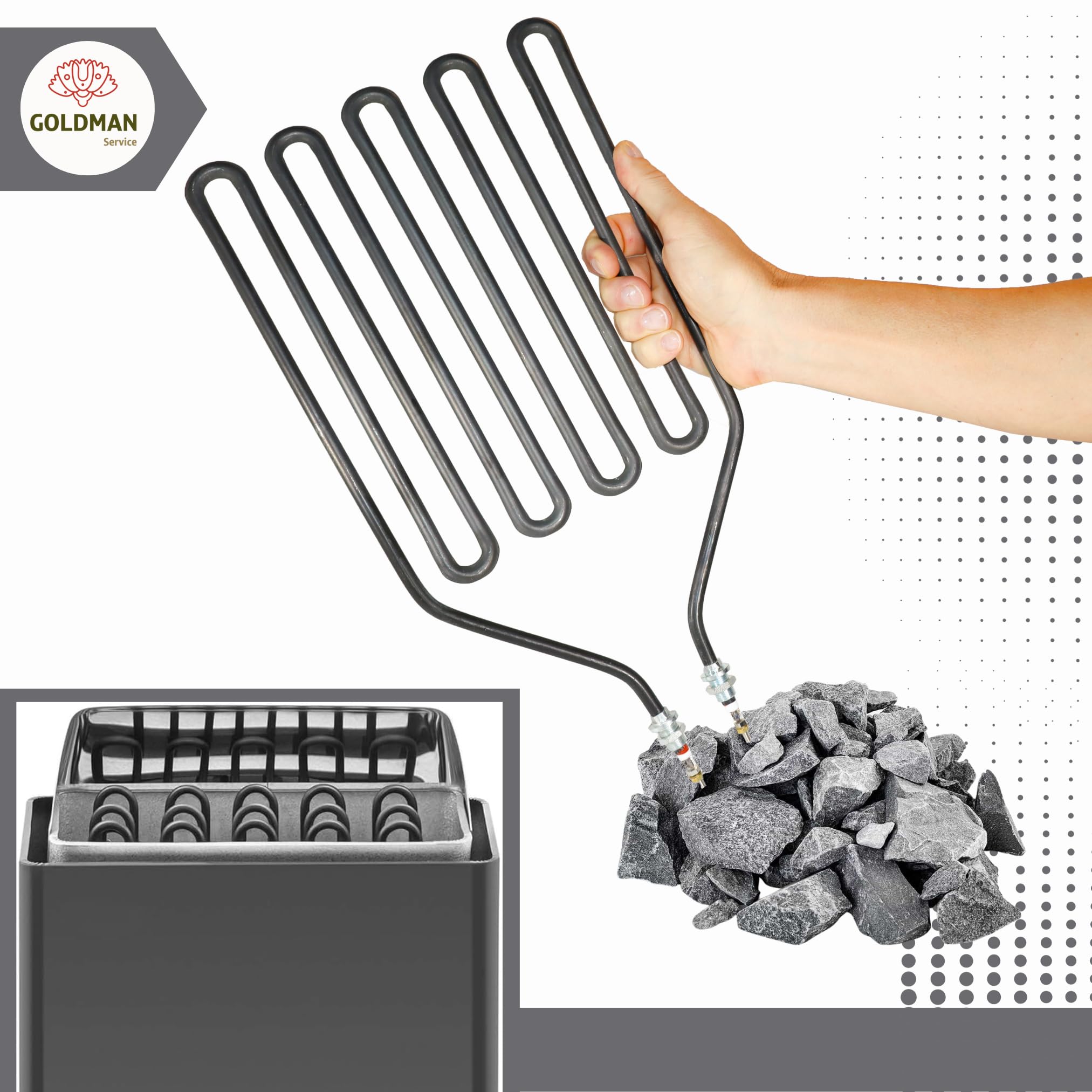 GOLDMAN SERVICE Resistencia para Estufa de Sauna - Alta Potencia 2000W - Recambio Compatible para Horno Calefactor de Sauna Finlandesa, Spaa, Clubs, Hotel. Medida: 375 x 224 milímetros