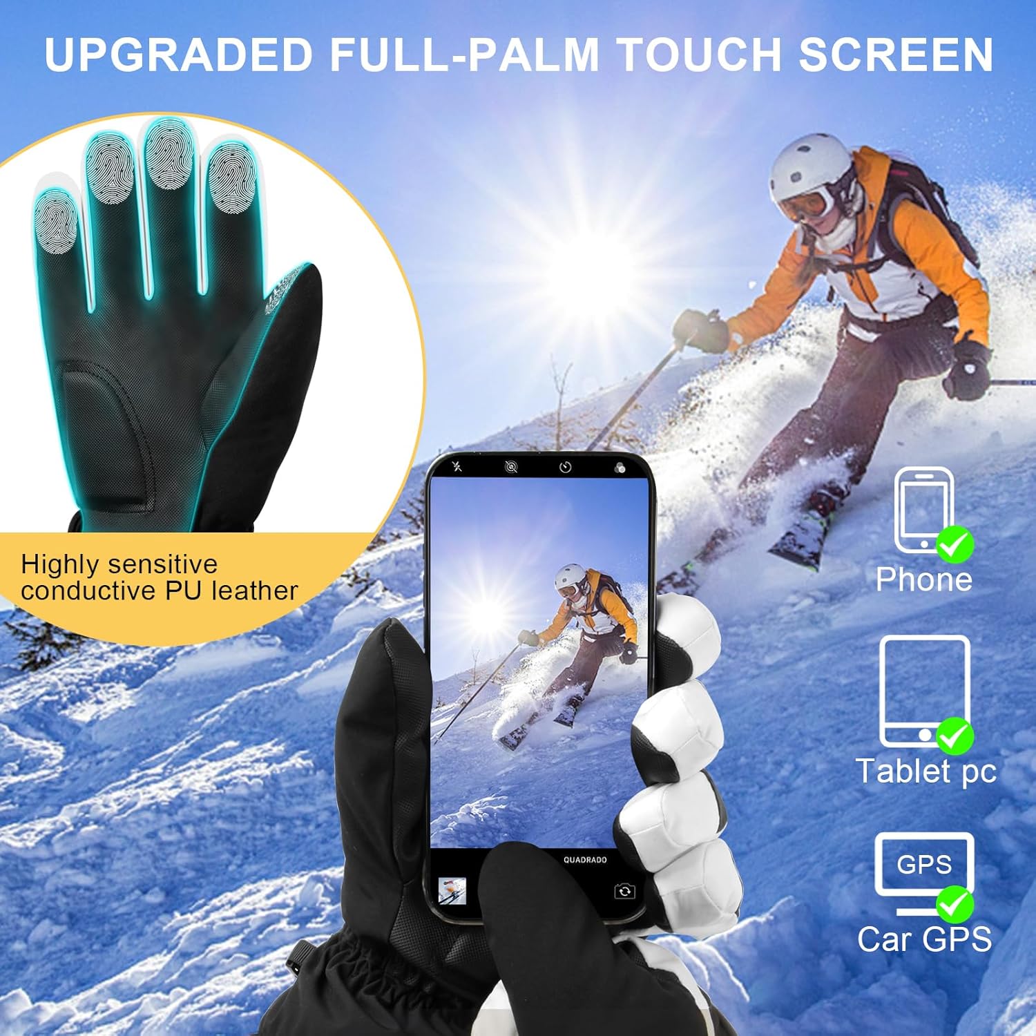 Ryaco Ski Gloves Warm Windproof Waterproof Snow Gloves for Men&Women, with Touchscreen Thermal Lining for Cold Winter Weather Anti-Slip, for Work Cycling Motorcycle Snowboarding Parent Child Outdoor - Image 4