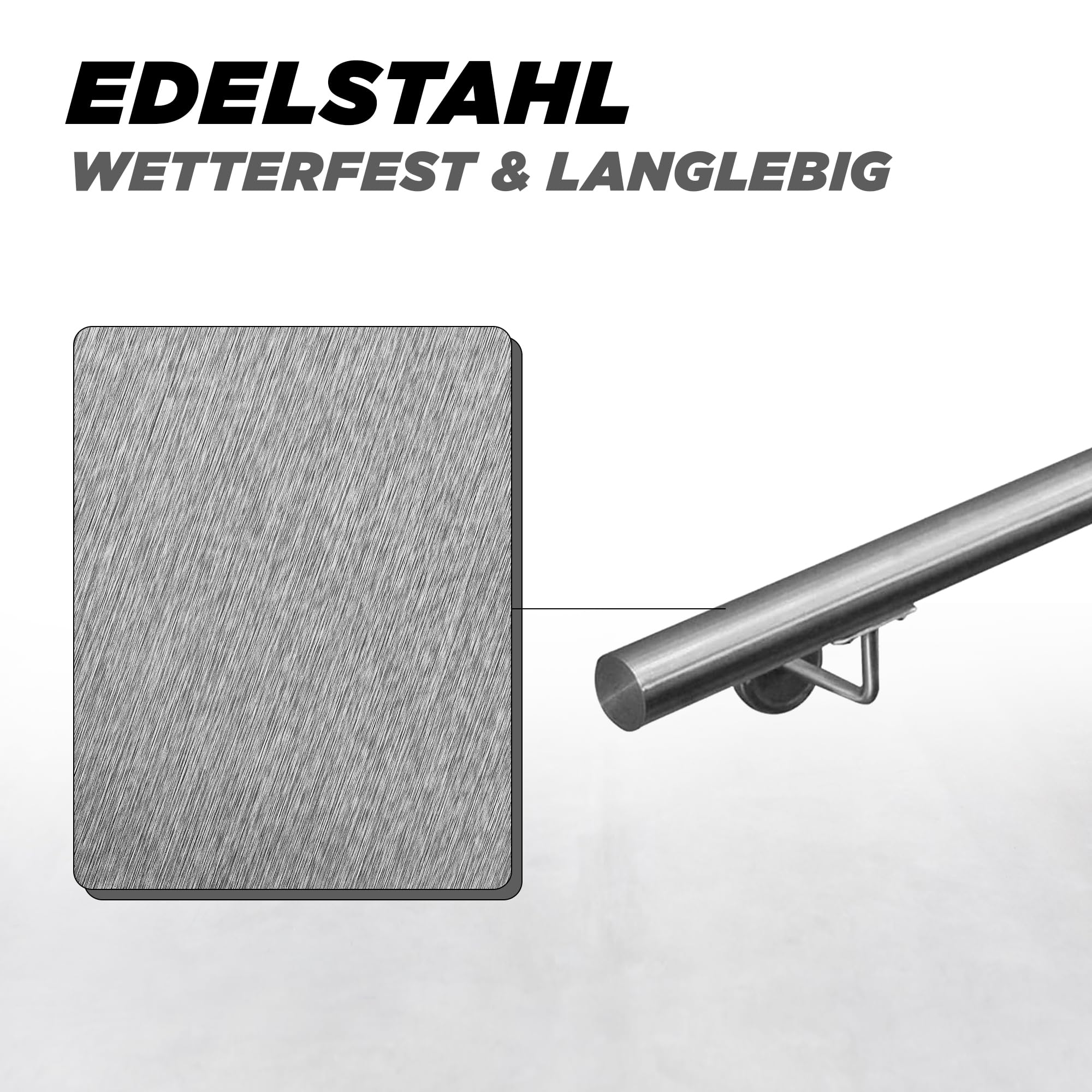 Handlauf Treppengeländer aus Edelstahl, Durchmesser: 4,2 cm, Rostfrei & Wetterfest, Inklusive Montagematerial, Halter, Länge: 100 cm