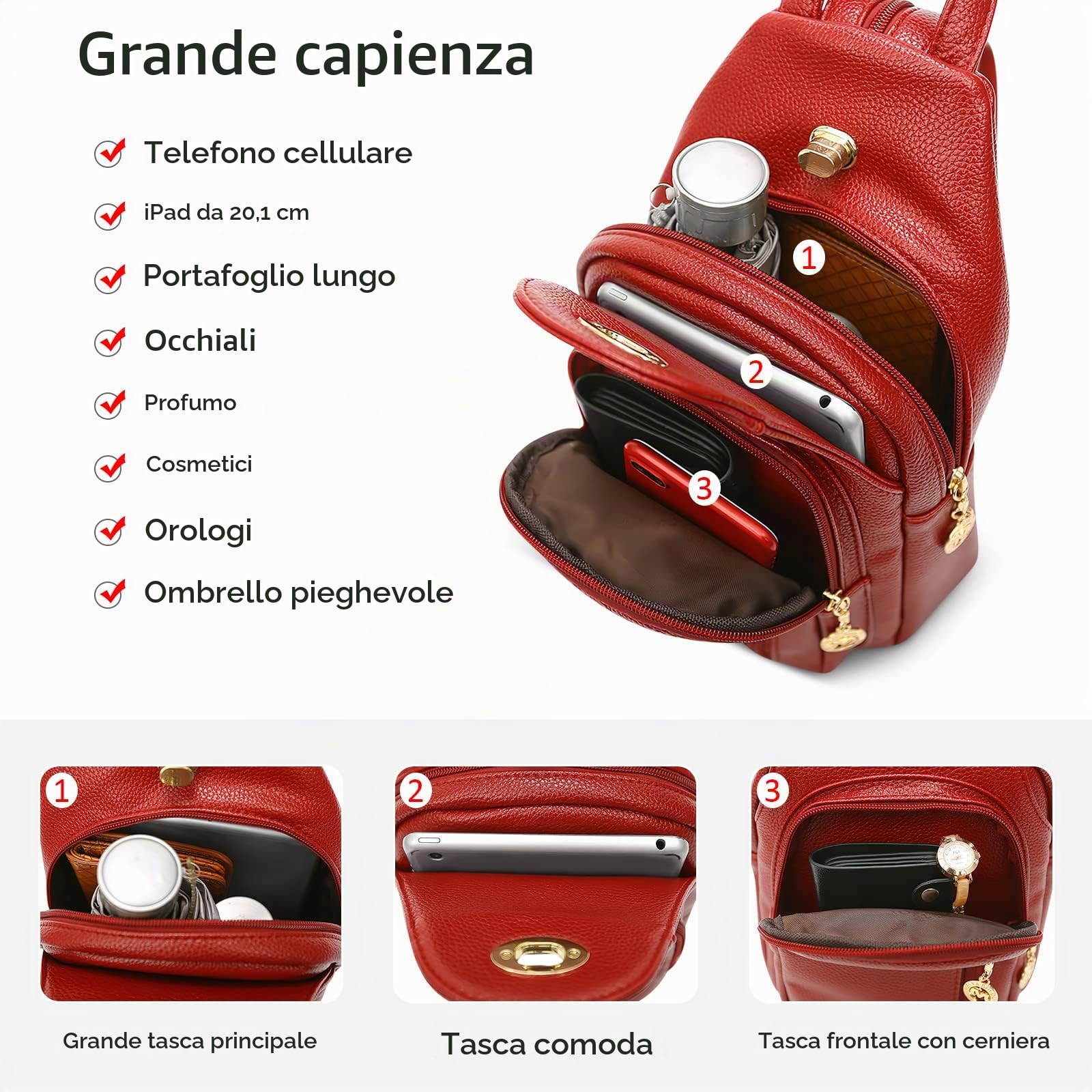 DIRRONA Zaino da Donna in PU Pelle - Borsa da Petto Antifurto, Borse a Tracolla per Viaggio, Università, Scuola e Lavoro - Moda Casuale