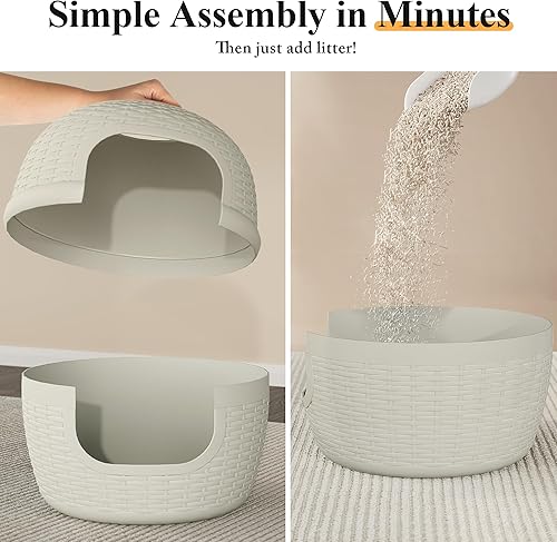 Miniatura 10 de keygarzone Caja de arena oculta con planta, muebles de arena para gatos con patrón de ratán para gatos grandes, material PP impermeable, fácil de