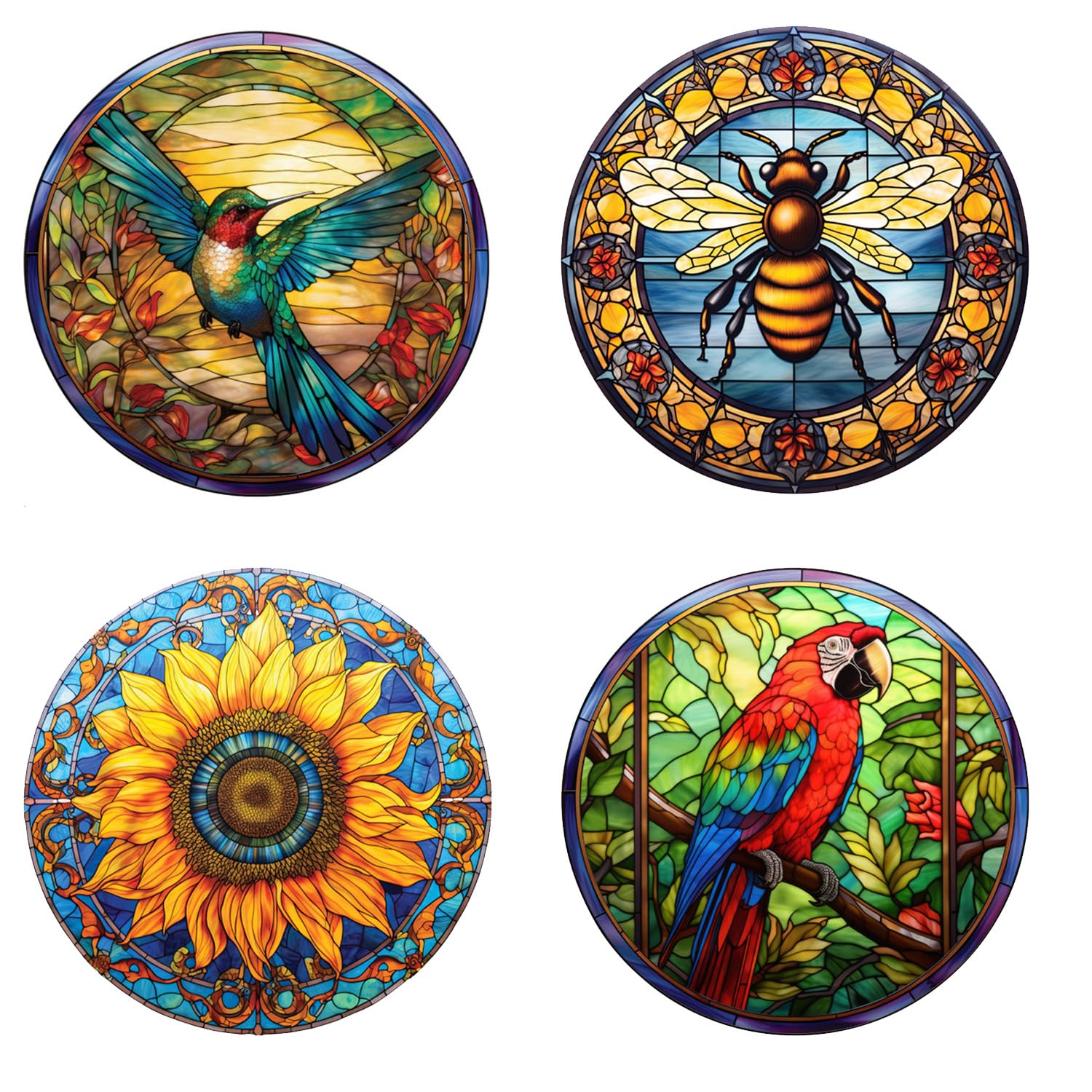 WBQMUNY 4 Sheets Sunflower Stained Glass Window Sticker,Sunflower Suncatcher,Cardinal Decor Stained Colorful 3D Static Window Glass Stickers,Home