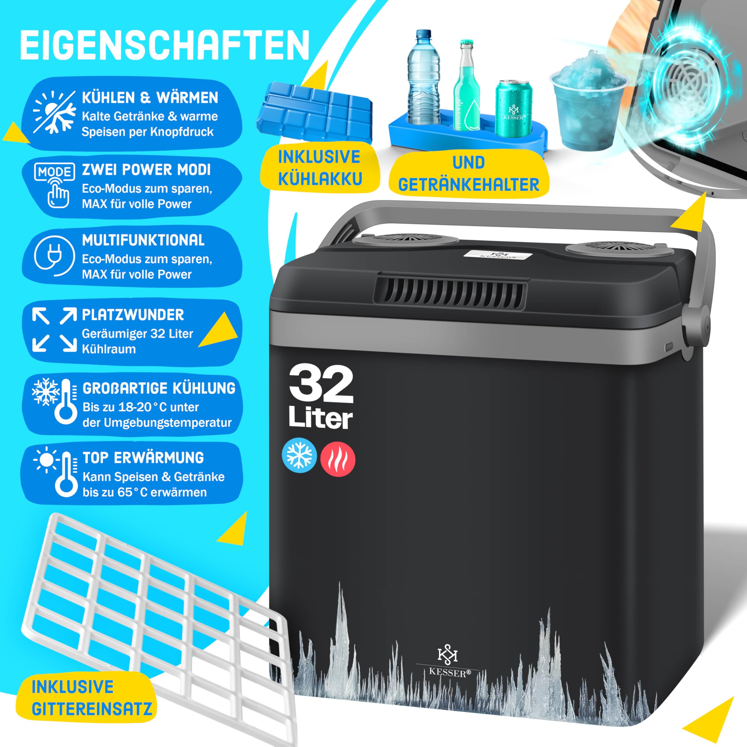 KESSER Glacière 32 L 12 V 230 V Mini-réfrigérateur thermoélectrique