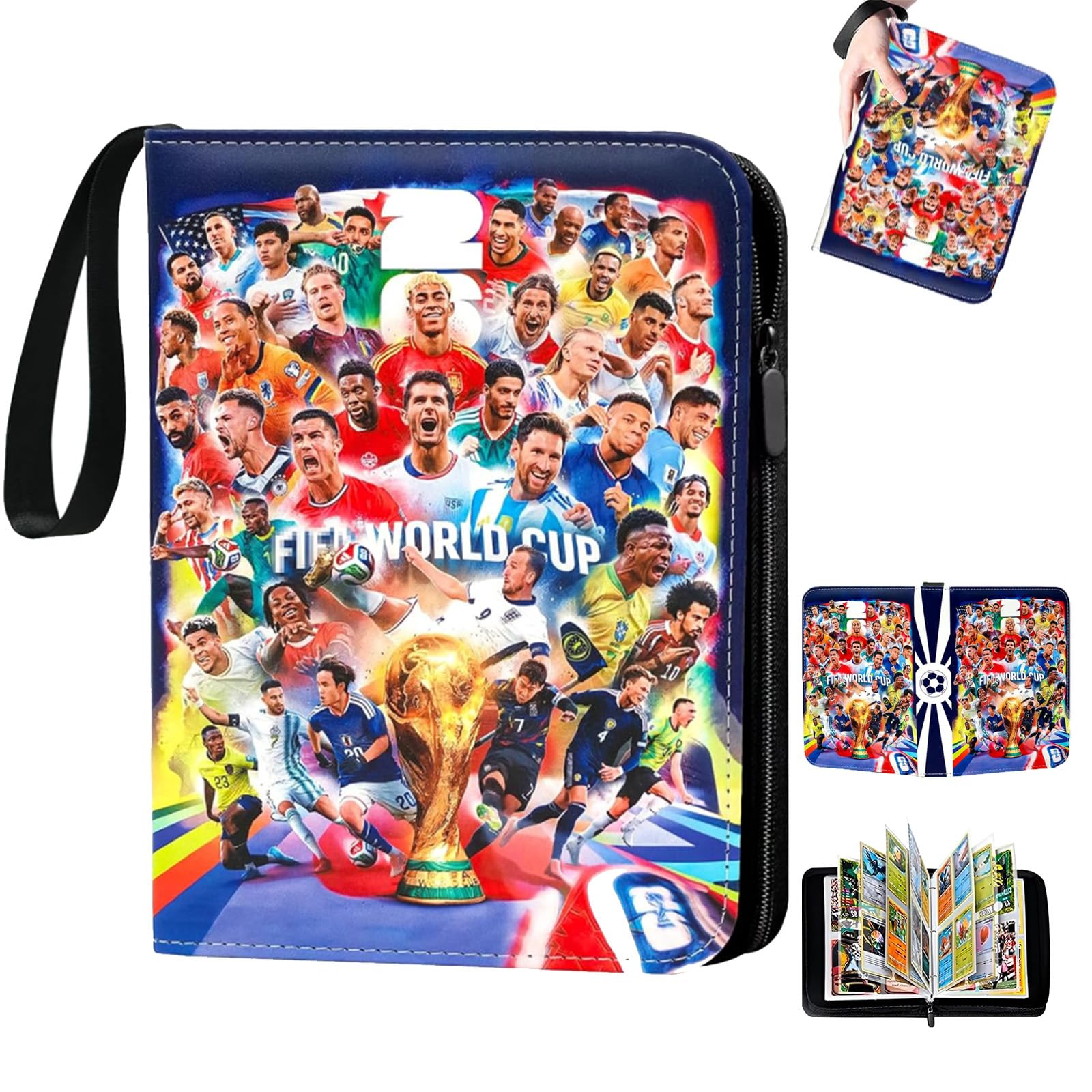 Puniama Football Card Binder 400 Pockets, 50 Page Trading Card Album with Zipper & Handle, Football Card Holder Book with Removable Sleeves, PU Leather Card Folder for Sports Cards Collection