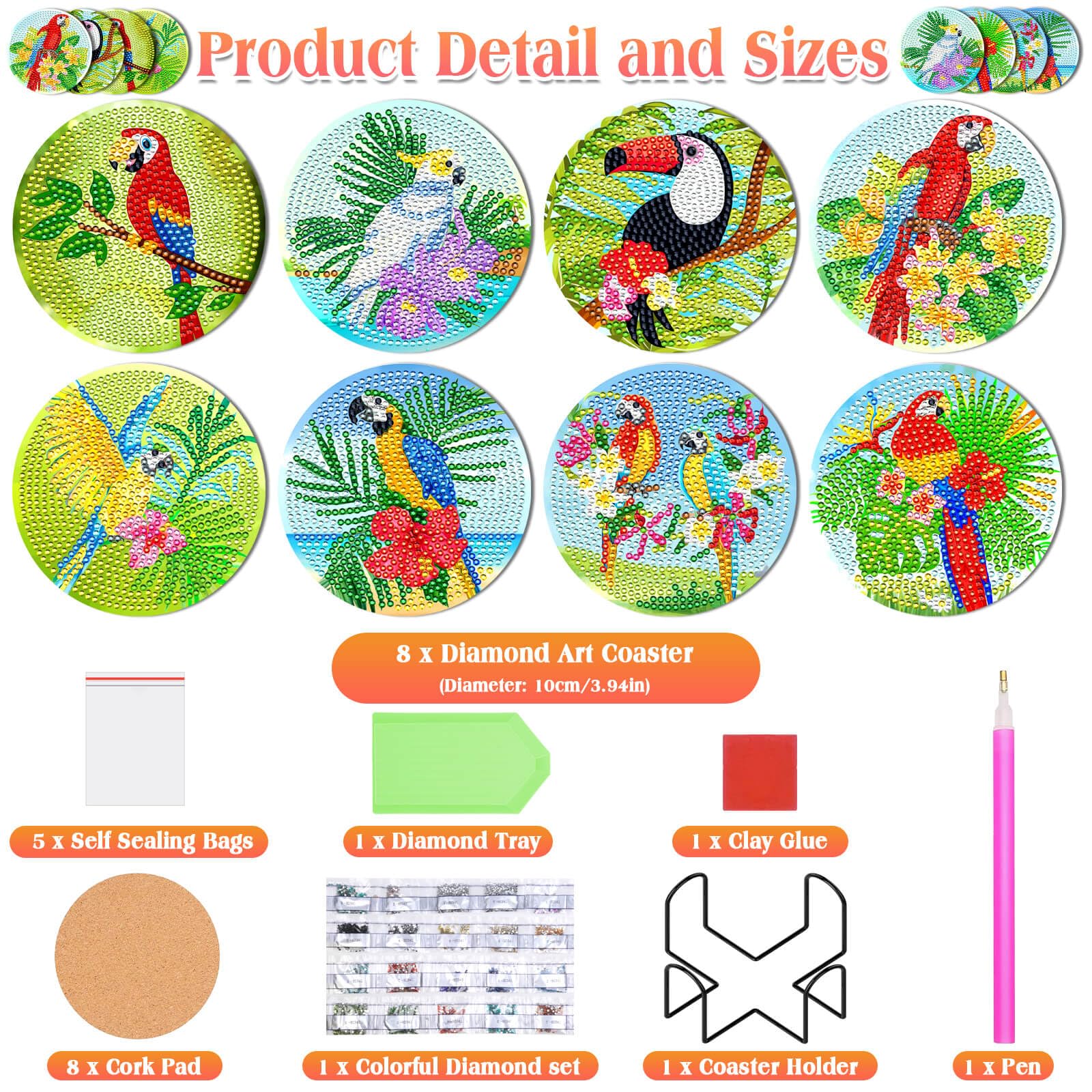 Yosunbim 8 Pcs Diamond Painting Coasters Kit With Holder, DIY Mandal
