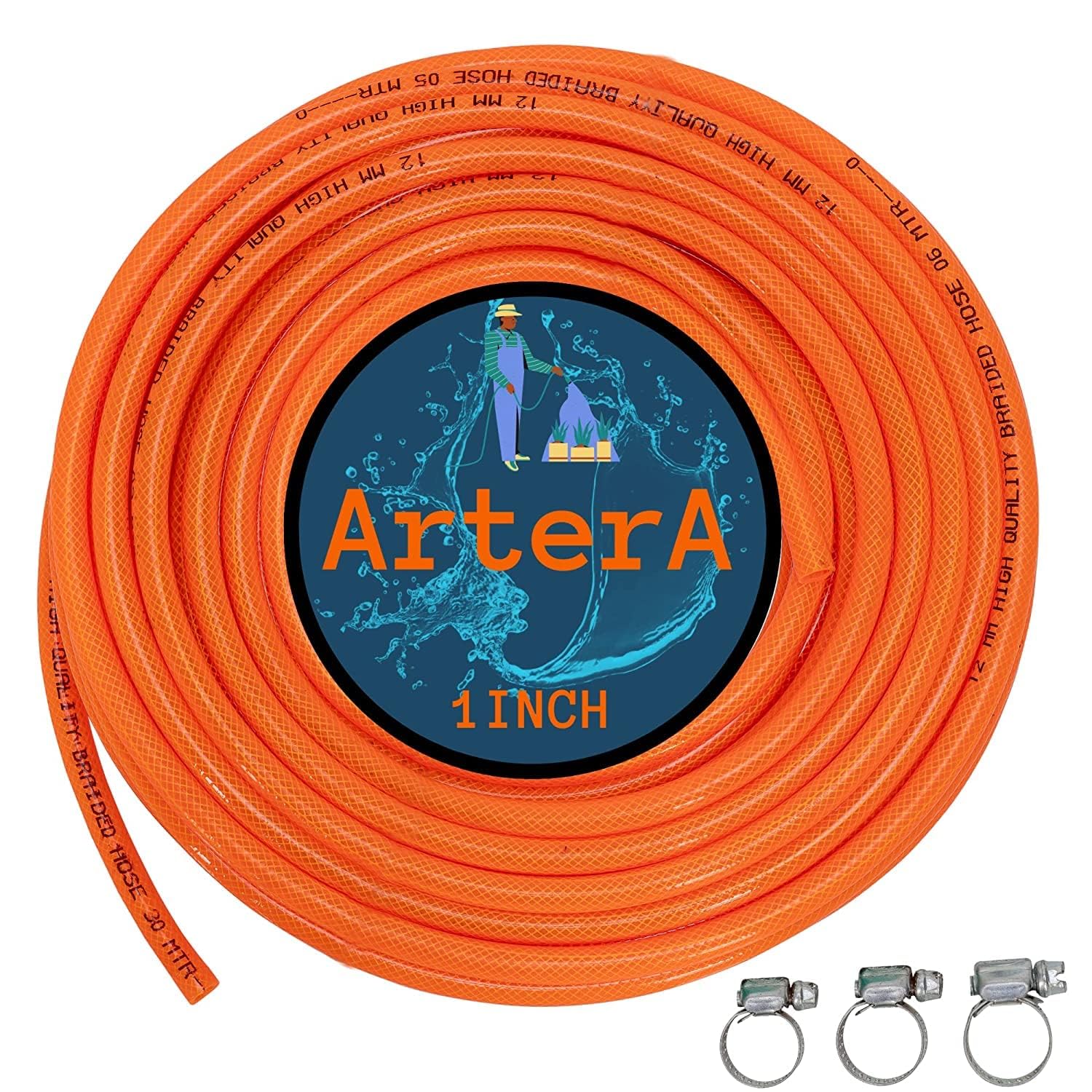 ARTERA® Garden Heavy-Duty Braided Hose Pipe with 3 Clamps for Watering Home Garden, Car Washing, Floor Cleaning & Pet Bathing, Orange (1 INCH HOSE PIPE, 10 Meters) (B0C6MWLG7S) Amazon Price History, Amazon Price Tracker