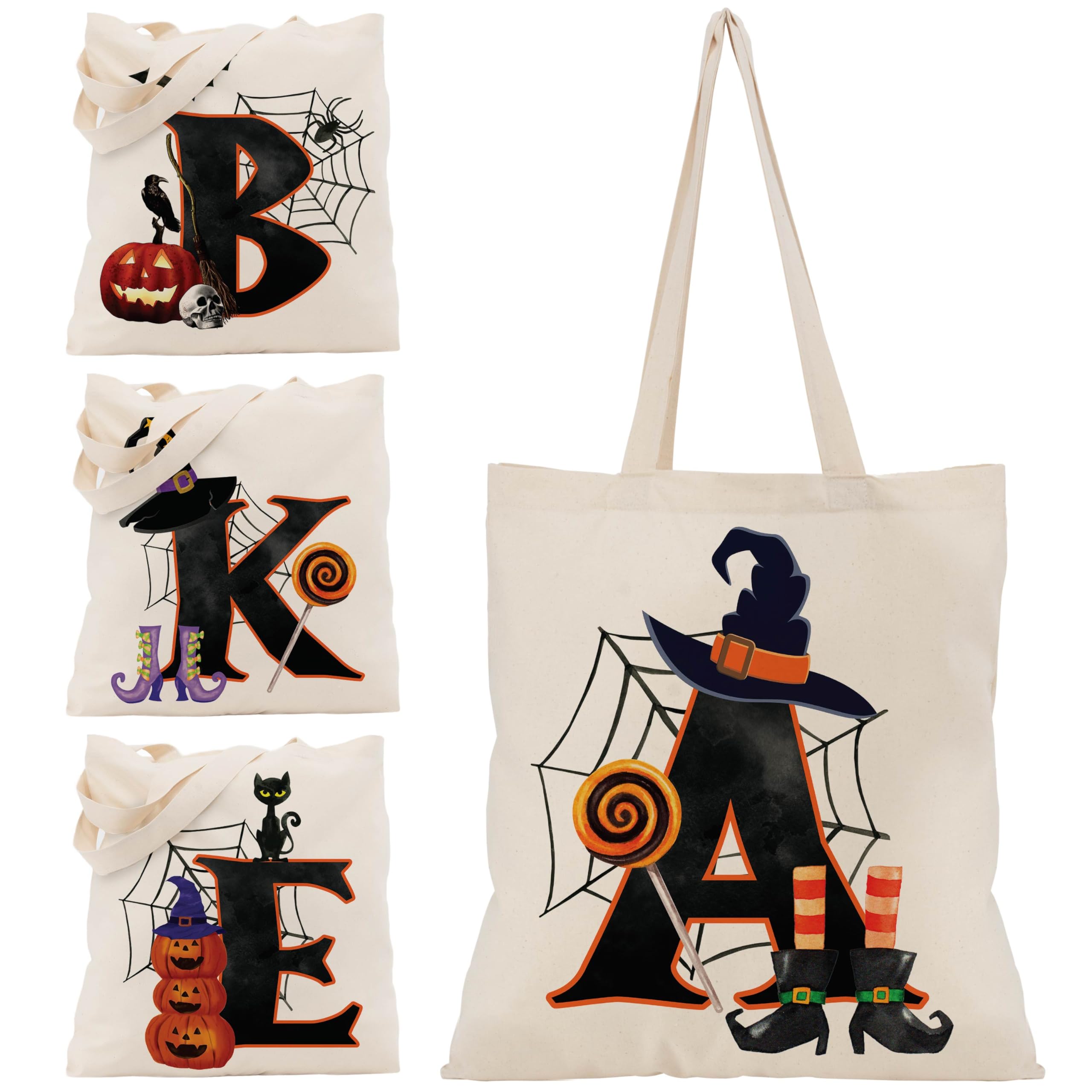 Halloween Initial Tote Bags Gifts for Girl Boy - 15"x16" Personalised Trick or Treat Bag Pumpkin Party Canvas Shoulder Bag C1