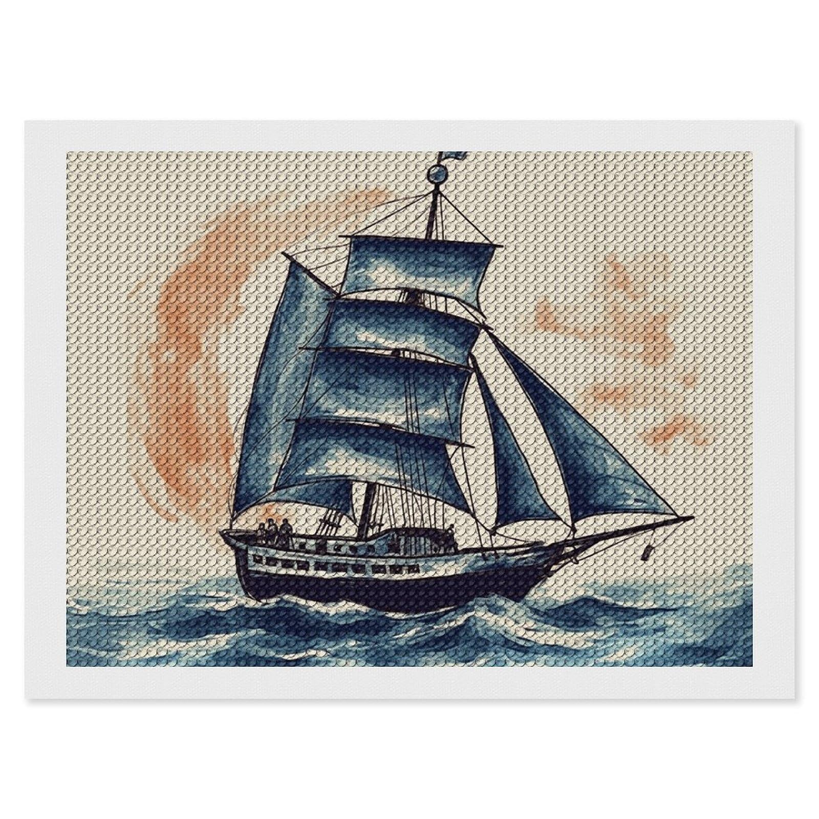 NONHAI Diamond Painting Kits for Adults - DIY Diamond Art Kits for Beginners - Full 5D Paint Drill Diamond Dots Paintings- Nautical Sailboat Diamonds Pictures Gem Art and Craft Wall Decor 12"x16"