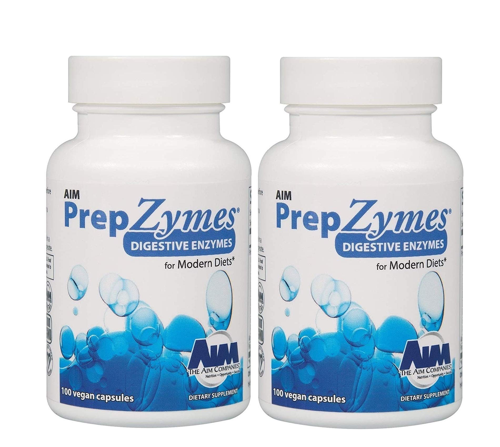 AIM PrepZymes Digestive Enzymes Dietary Supplement 100 Vegan Capsules (2 Bottle)