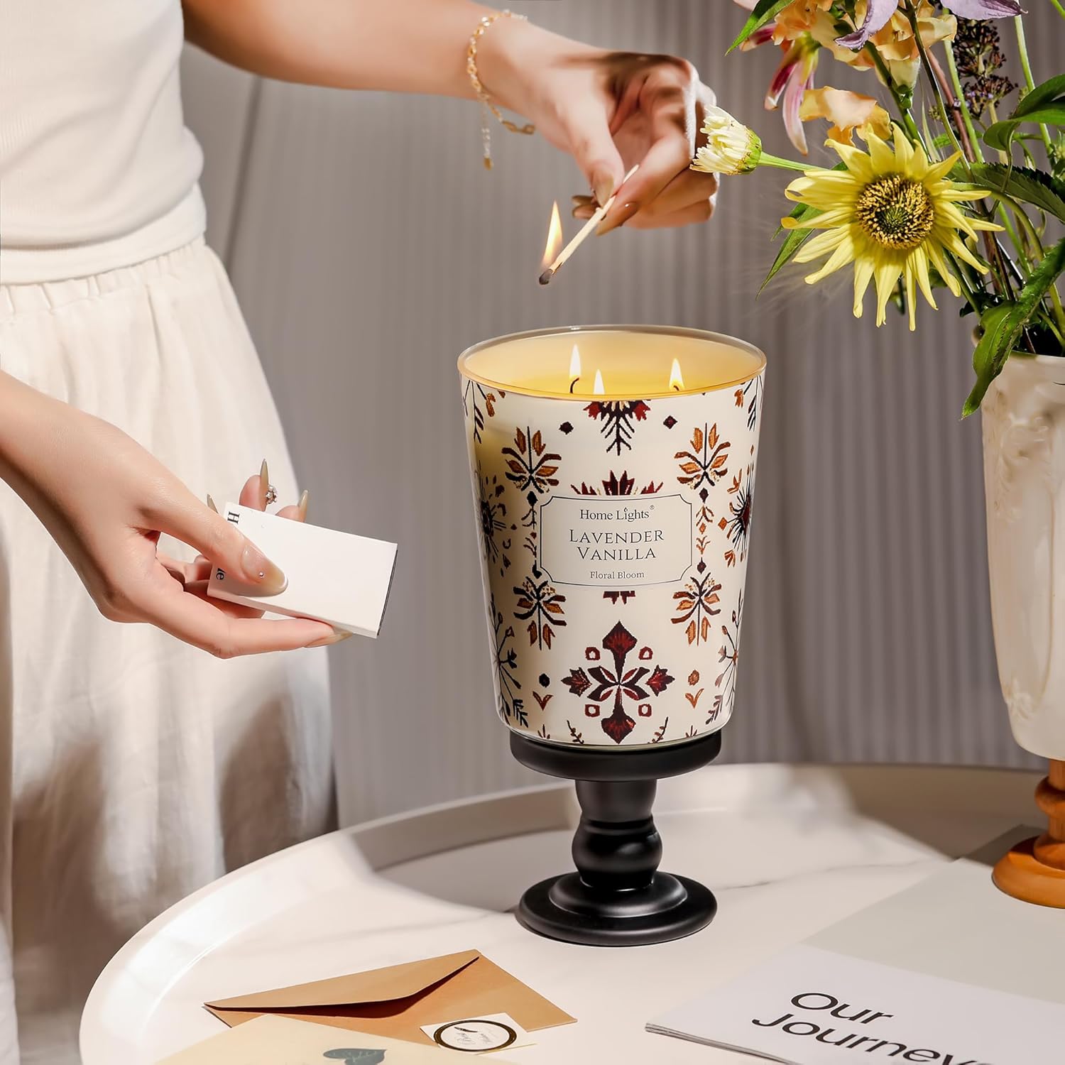 HomeLights Scented Candles | Large Jar 34 Oz Natural Soy Candle | 130 hrs Long-Lasting with 3 Wicks | Bohemian Natural for Home Decor | Gifts for Mom & Women, Lavender Vanilla - Image 6