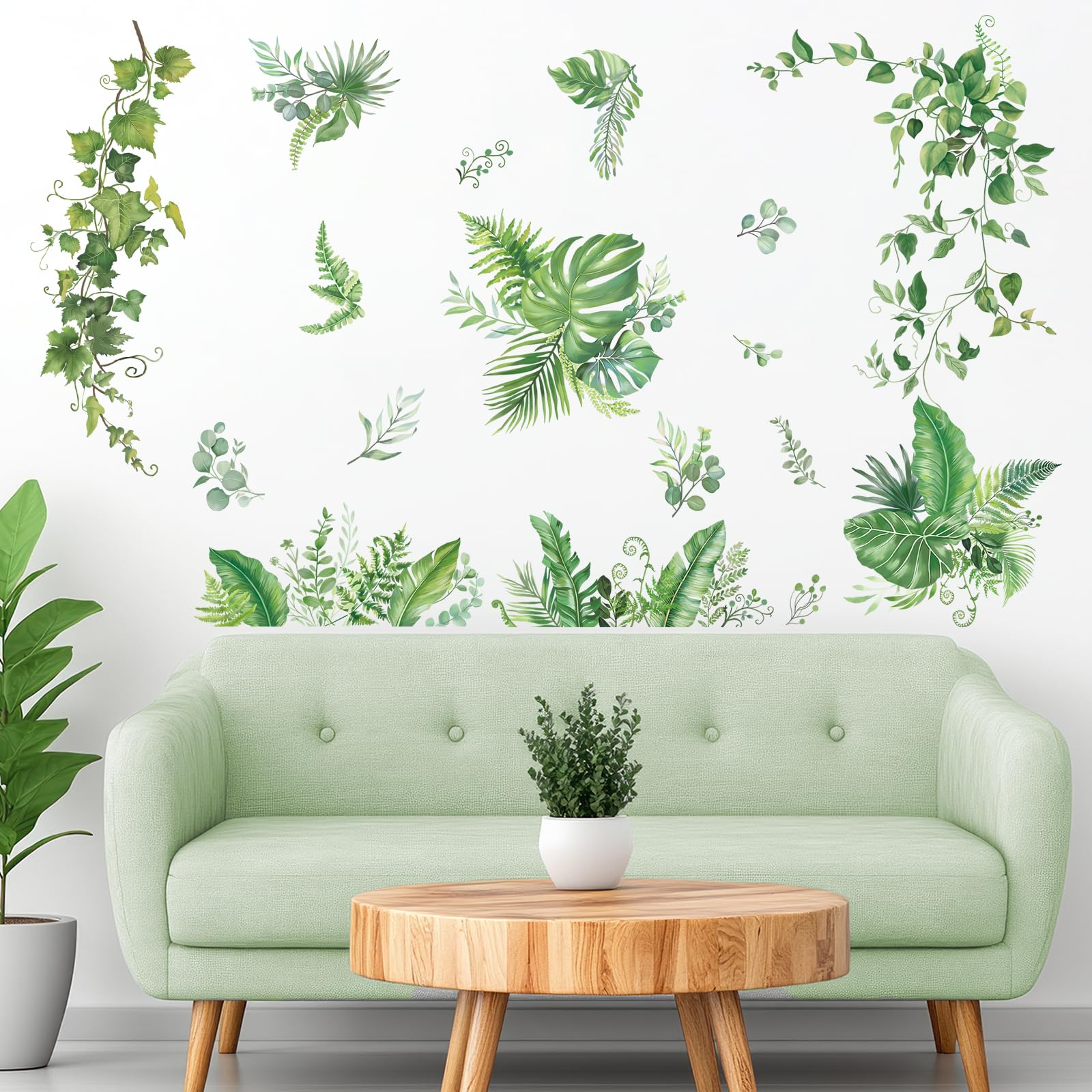 FUFUQUARE Green Leaves Wall Stickers Vines Branches Plants Wall Decal Removable Peel and Stick for Bedrooms Living Room Entrance Door Mirror - Image 3