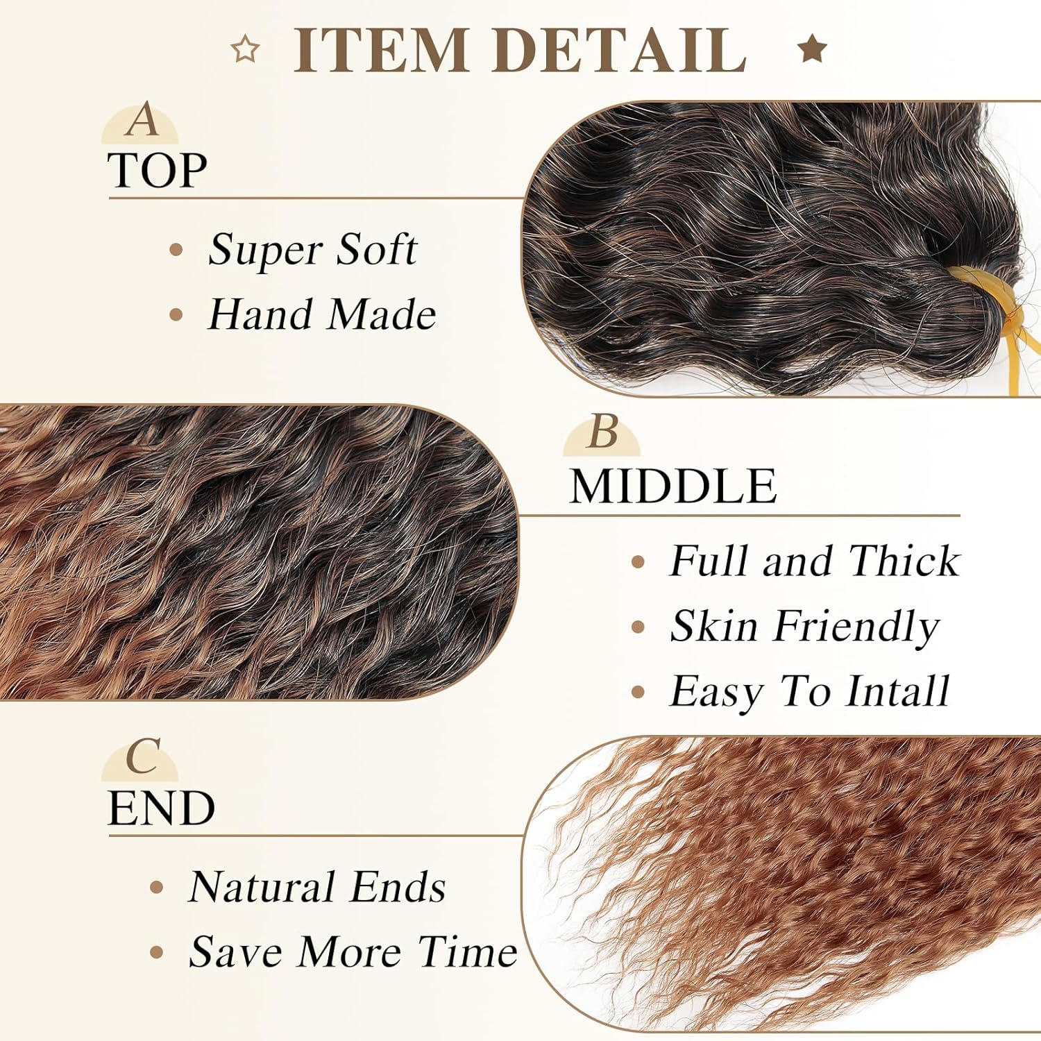 10 Packs Curly Crochet Hair Ocean Wave Crochet Hair for Women Pre Looped Deep Wave Braiding Hair, Synthetic Bohemian Crochet Braids Water Wave Crochet Hair Extensions A03