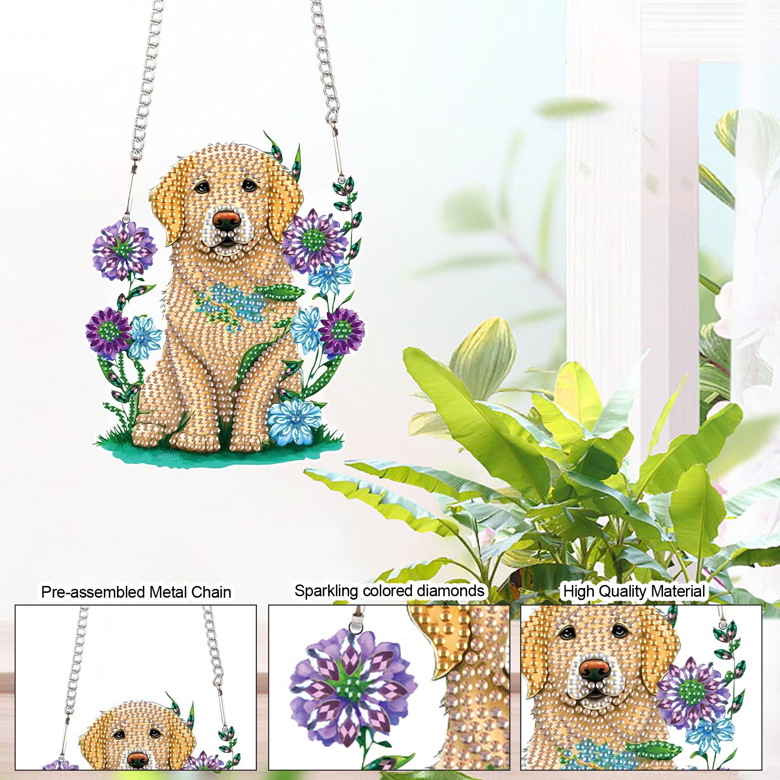 Kit Diamond Painting Noël – 5D Peinture Diamant Chiens D'hiver – 30x30cm – DIY Adulte, Décoration Murale
