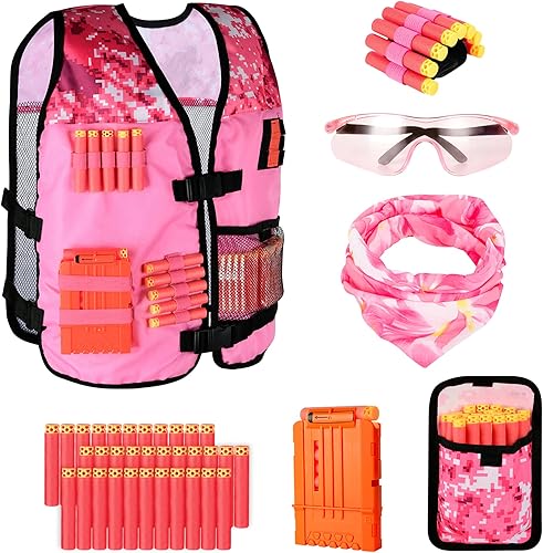 TONESPAC Kit de chaleco táctico para niños para pistolas de juguete serie N-Strike Elite con bolsa de dardos de recarga máscara táctica clips de