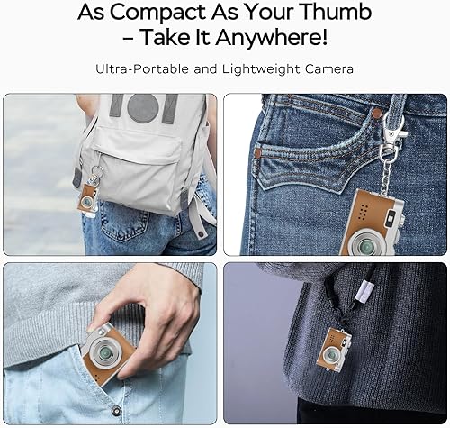 Miniatura 5 de Mini cámara retro con video de 1080P, fotos de 12 MP, cámara digital con llavero, cámara pequeña ultracompacta con tarjeta SD de 32 GB, adaptador