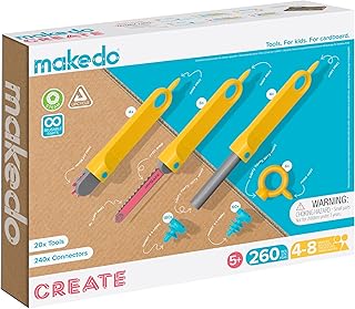 Makedo Create | 260 Piece Cardboard Construction Toolbox for 4-8 Makers | STEM and STEAM Educational Toys for Kids | at Ho...
