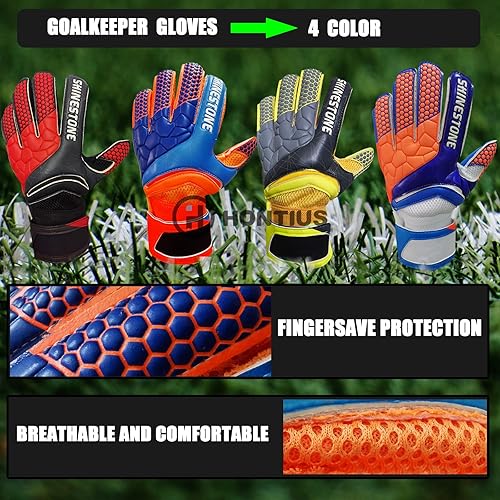 Miniatura 6 de HONTIUS Guantes de portero para niños, hombres, jóvenes y adultos, guantes de portero de fútbol con protector de dedos, látex súper agarre para