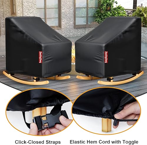 Miniatura 3 de Paquete de 2 fundas para sillas de patio, fundas para muebles de exterior con tira impermeable, se adapta como funda de asiento profundo para sala