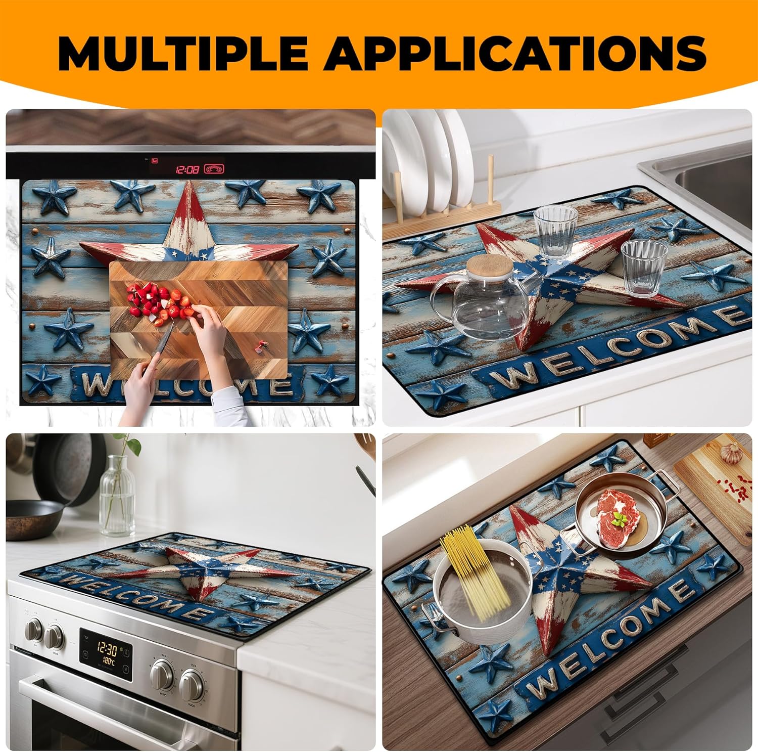 Silicone Glass Stove Top Cover- Mat for Electric Stove Protector with Anti-Slip Rubber Coating Scratch-Resistant XL Dish Drying Mats For Kitchen Counter Space (pentagram, 28.5"x 20.5")