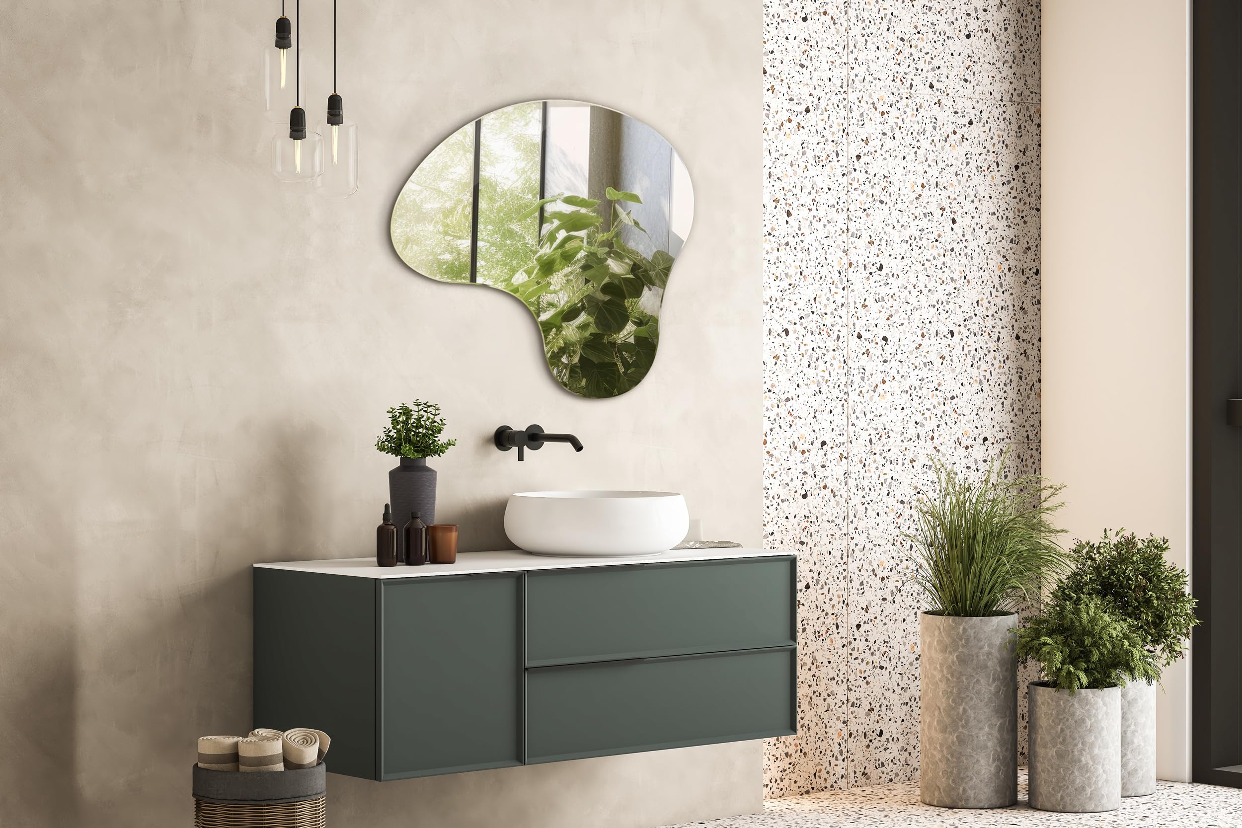 Specchio Irregolare 67,6 x 67 cm Senza Cornice | Design Creativo e Contemporaneo | Perfetto per Bagno, Zona Living, Camera e Studio | Specchio di Design per Arredo Moderno